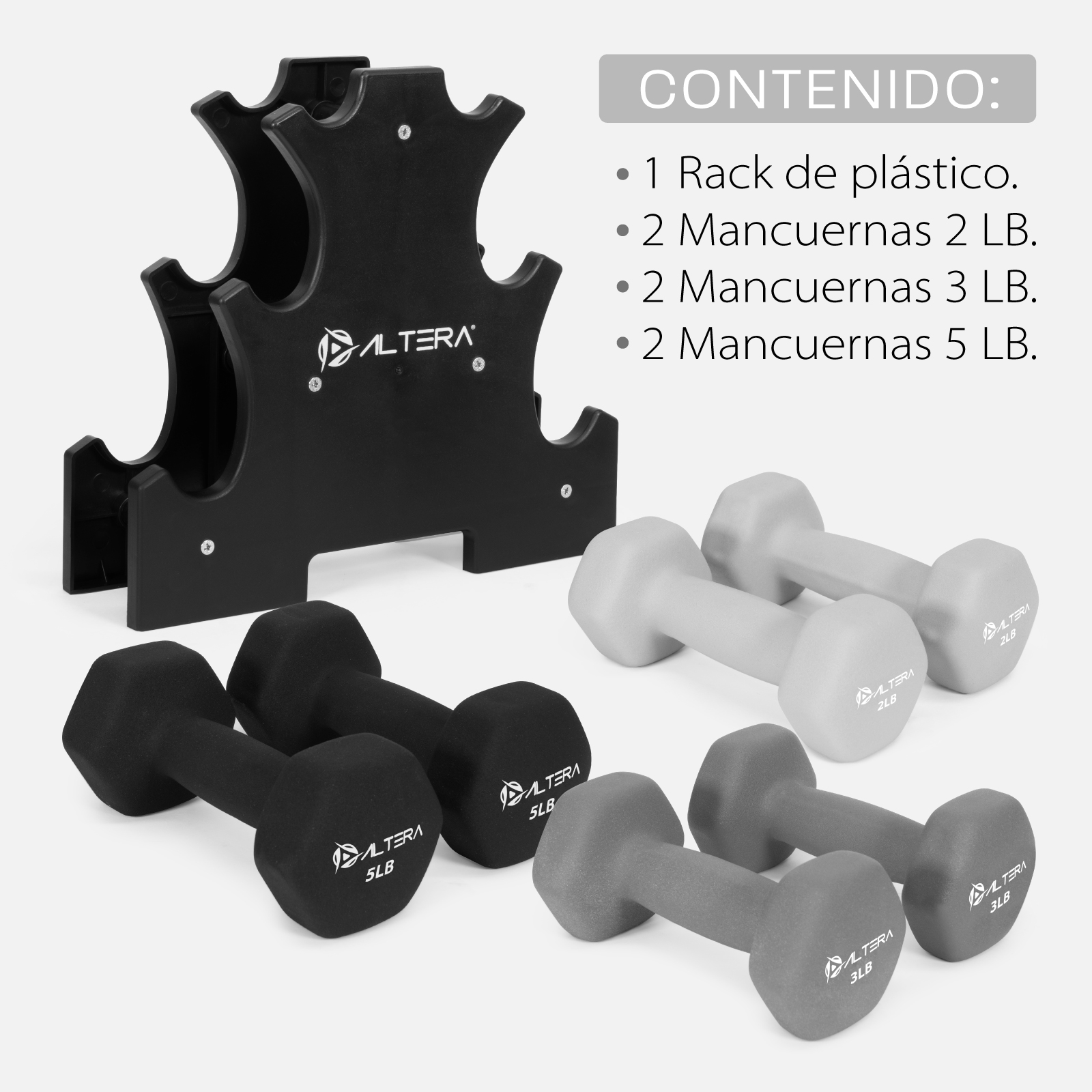 Foto 5 pulgar | Mancuernas + Rack Altera AOS358 Multicolor 7 Piezas