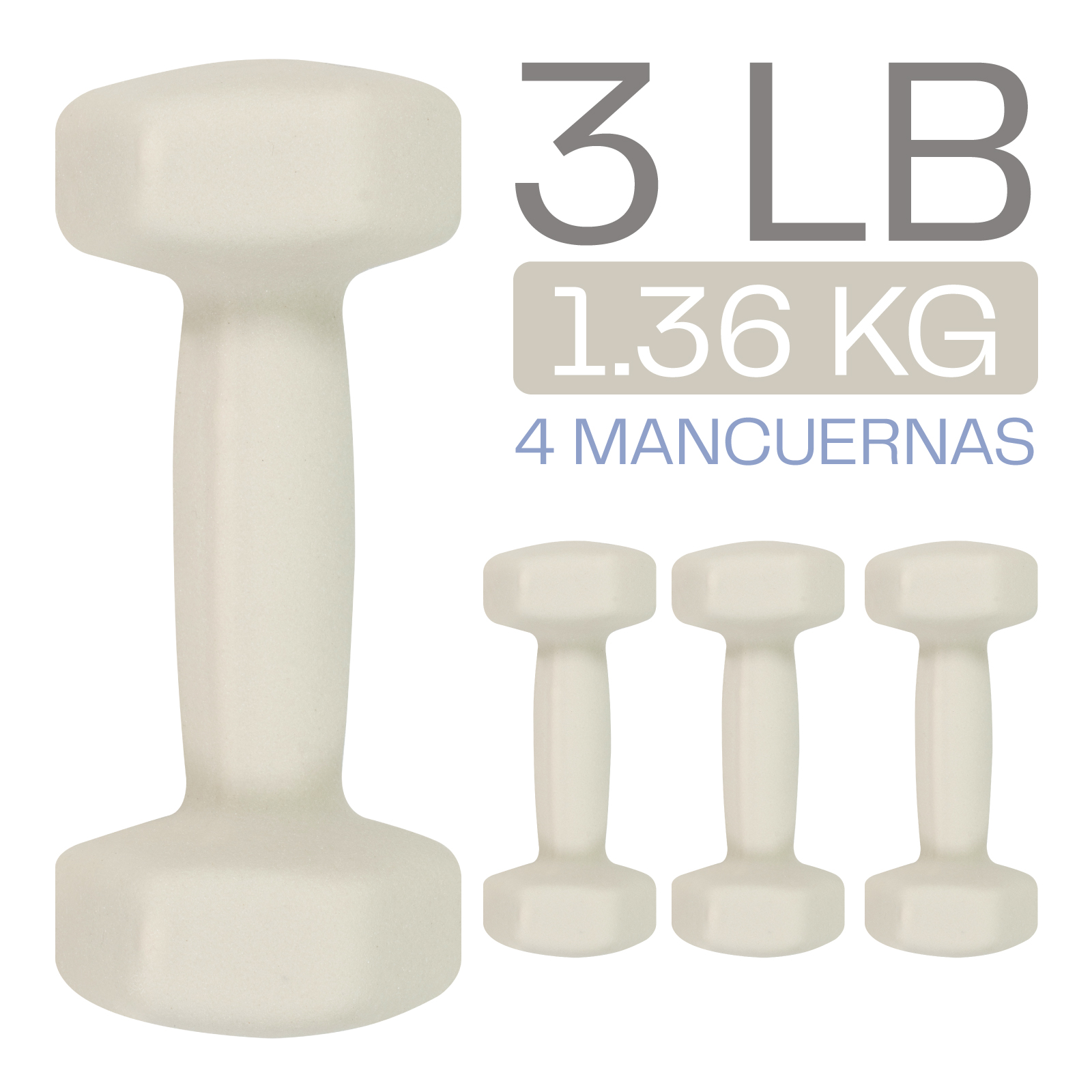 Foto 5 pulgar | Mancuernas Hexagonales Eleva-K4OS3 color Beige 4 PZAS Cubierto de Neopreno 3 LB