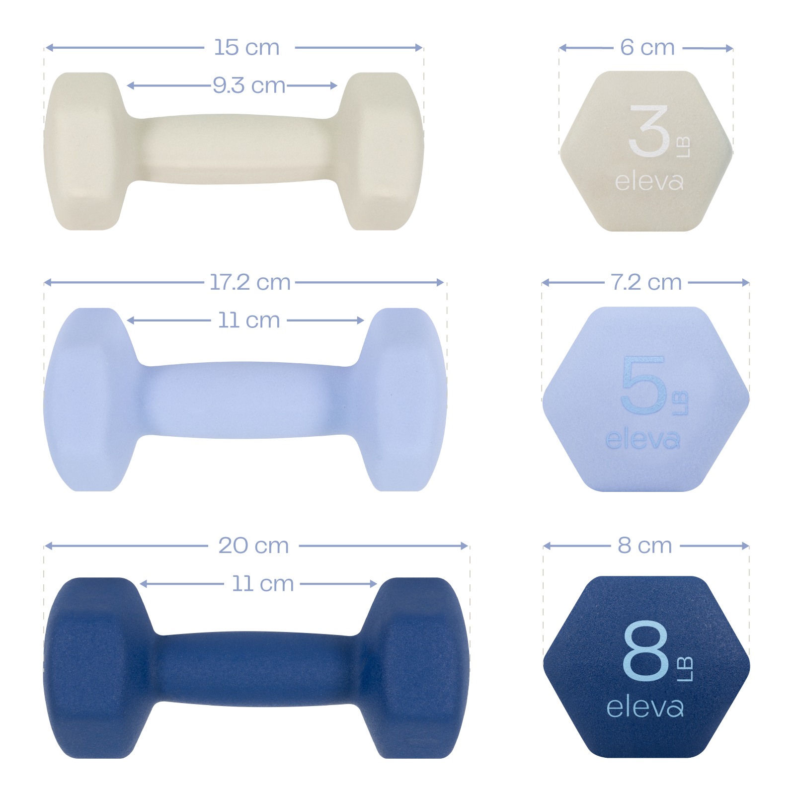 Foto 3 pulgar | Set de Mancuernas Hexagonales Eleva-SS358 Multicolor de 6 PZAS 3 5 y 8 LB