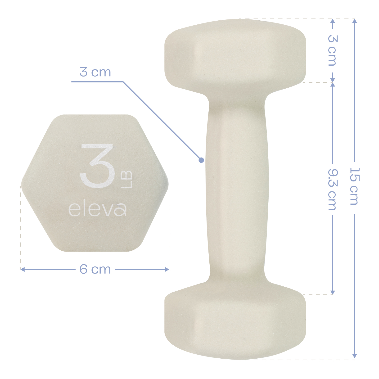 Foto 5 pulgar | Par de Mancuernas Hexagonales ELEVA-KOS3 Beige con Forro de Neopreno 3 LB