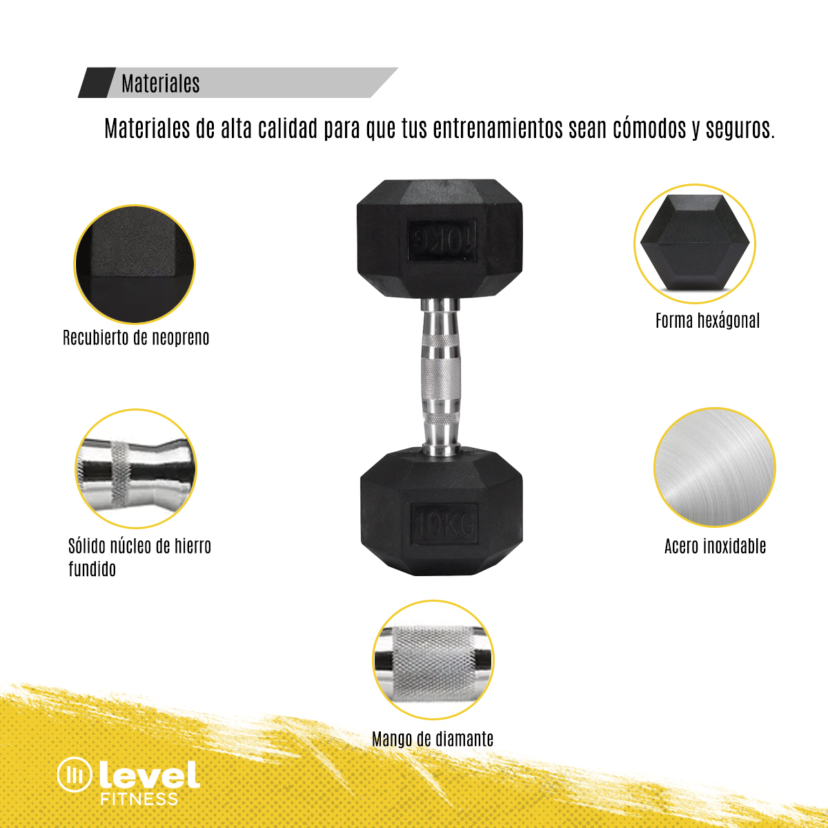 Foto 4 pulgar | Mancuernas Hexagonales Level Fitness OK1013 color Negro 1 Par 10 kg C/U