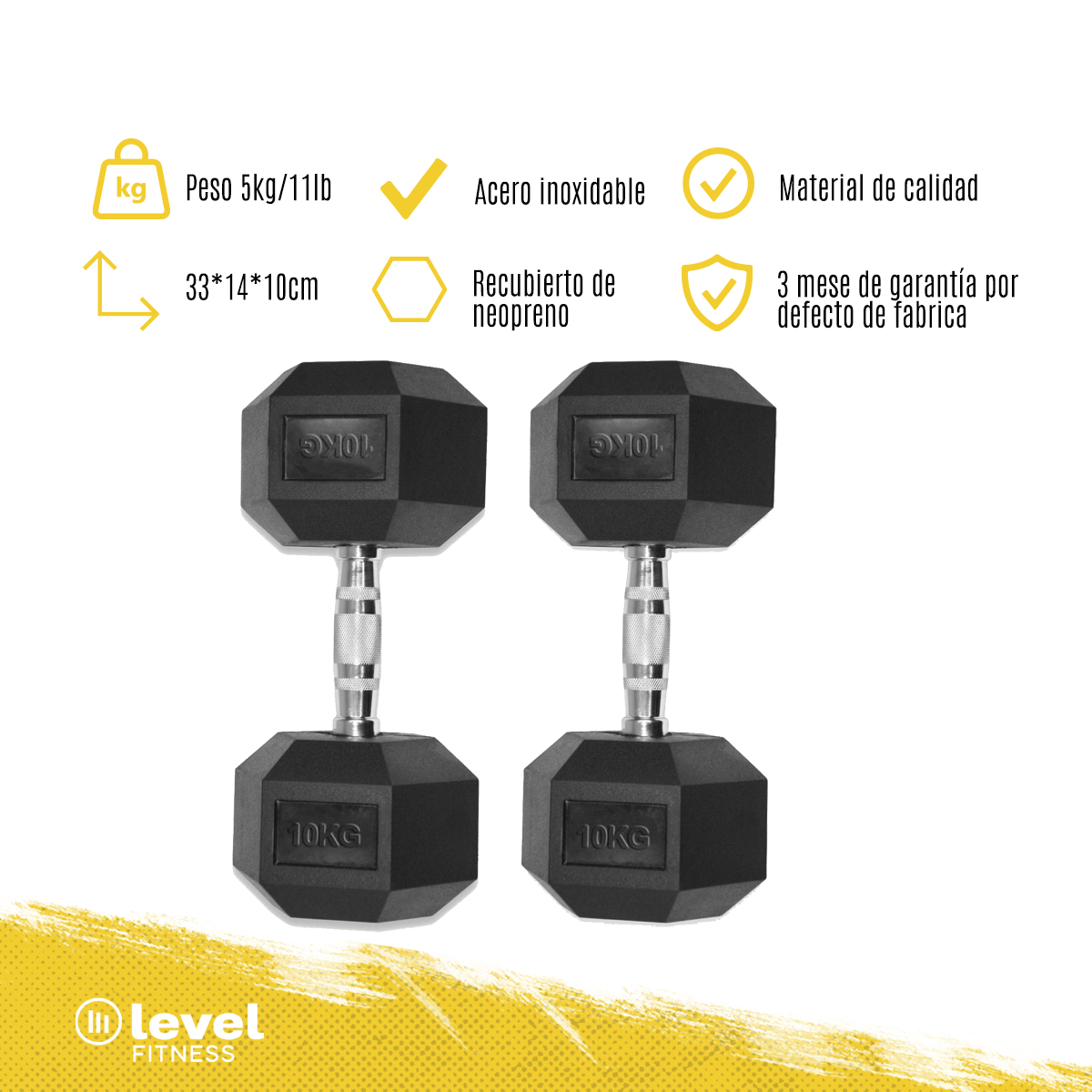 Foto 5 | Mancuernas Hexagonales Level Fitness OK1013 color Negro 1 Par 10 kg C/U