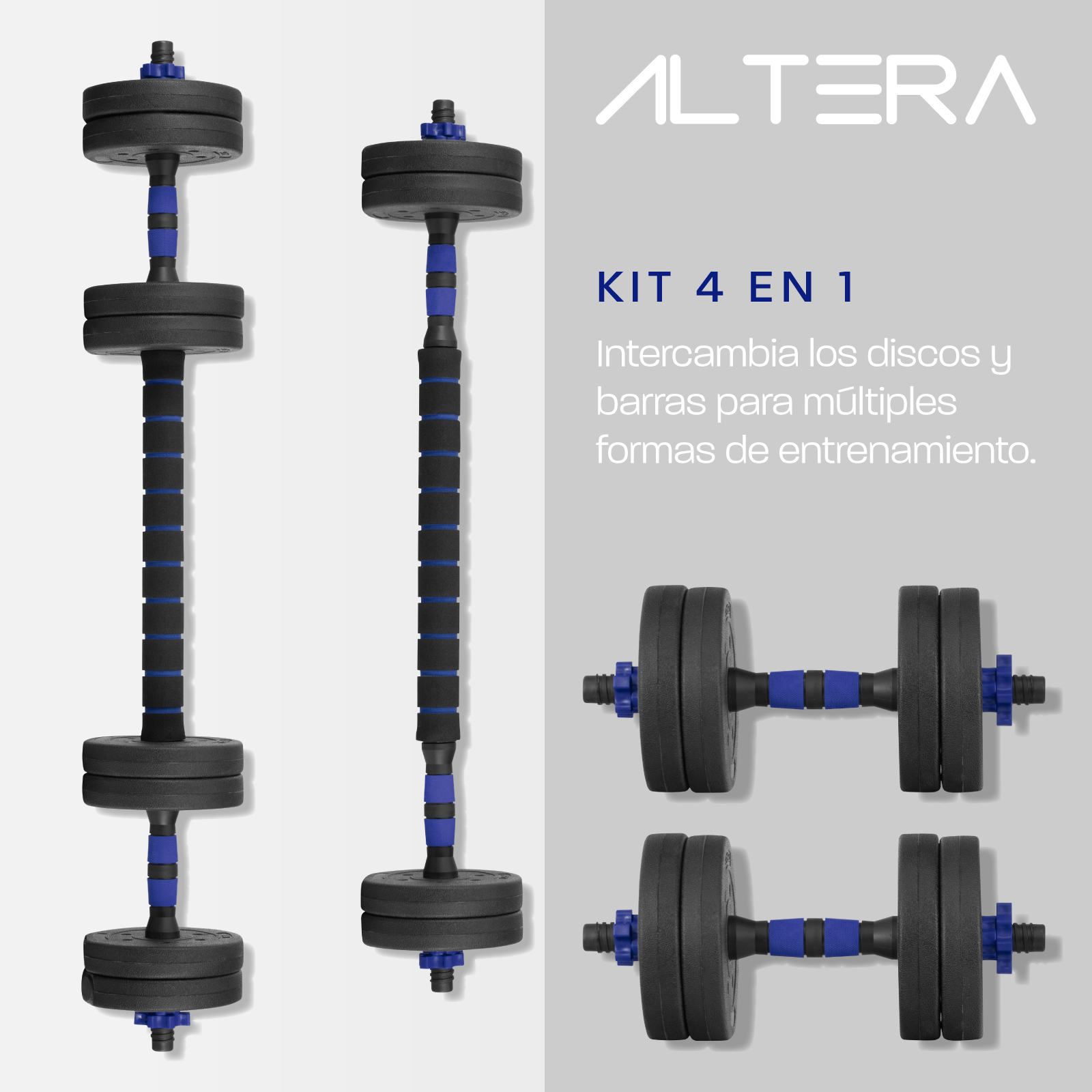 Foto 5 | Mancuerna con Peso Ajustable Altera Astral-10k C/ Discos de Cemento Intercambiables 10kg Azul
