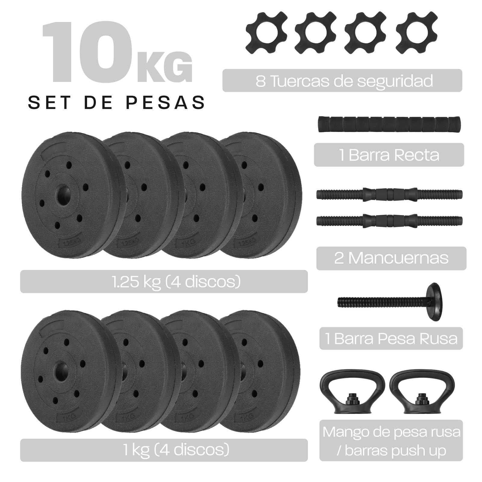 Foto 3 pulgar | Mancuernas con Peso Ajustable Altera Discos Intercambiables + Pesa Rusa 10kg