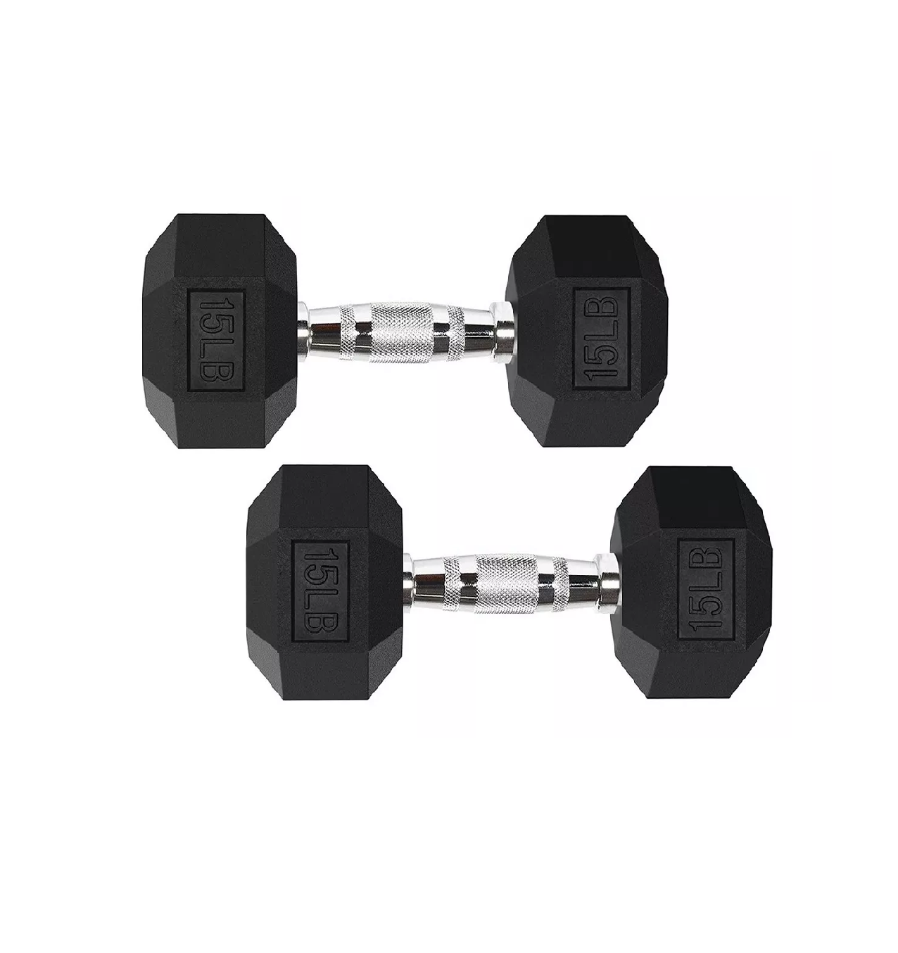 2 Mancuernas Hexagonales de Caucho 6.8 KG 15 LB Gym Negro