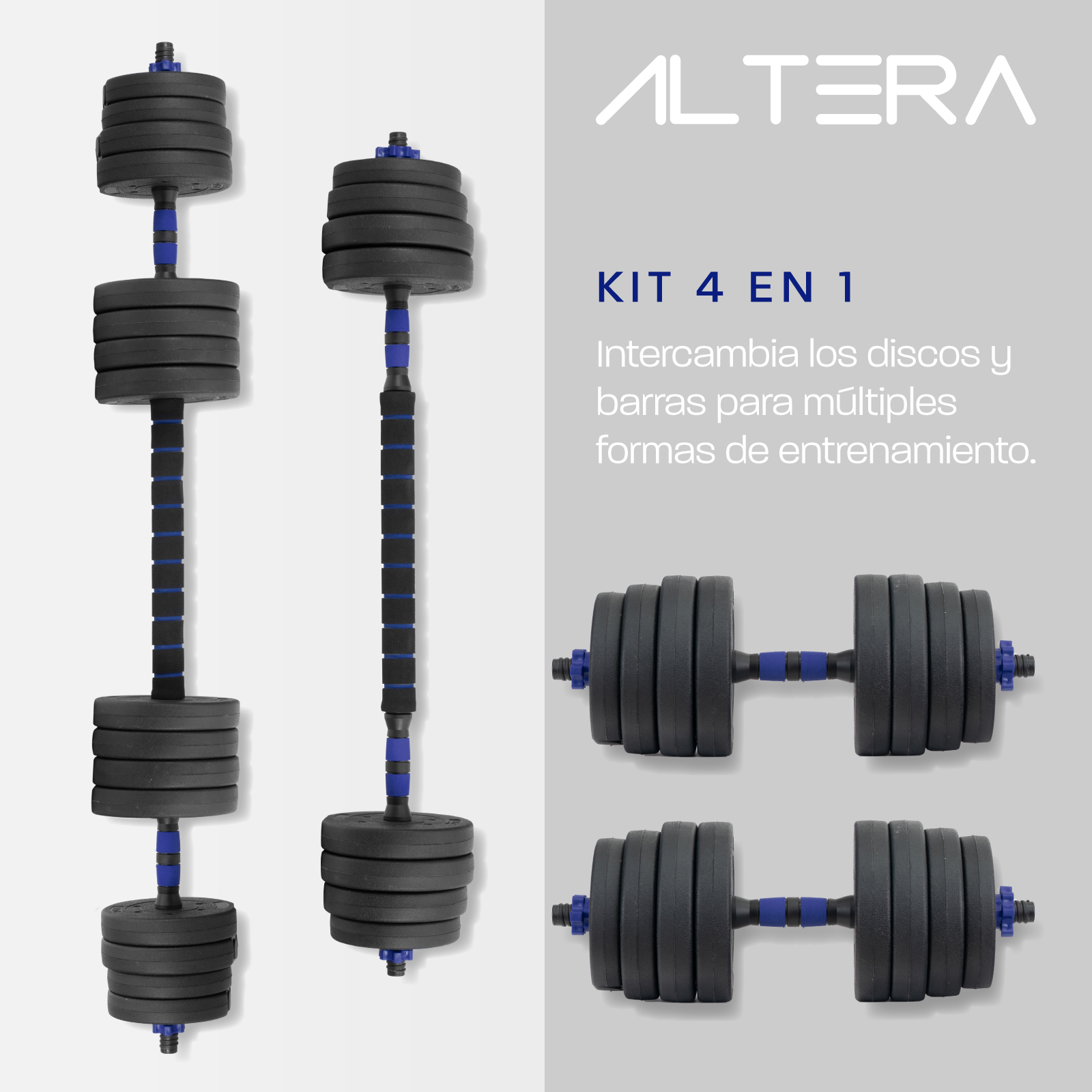 Foto 5 | Mancuerna con Peso Ajustable Altera Astral-40K con Discos de Cemento Intercambiables 40KG color Azul