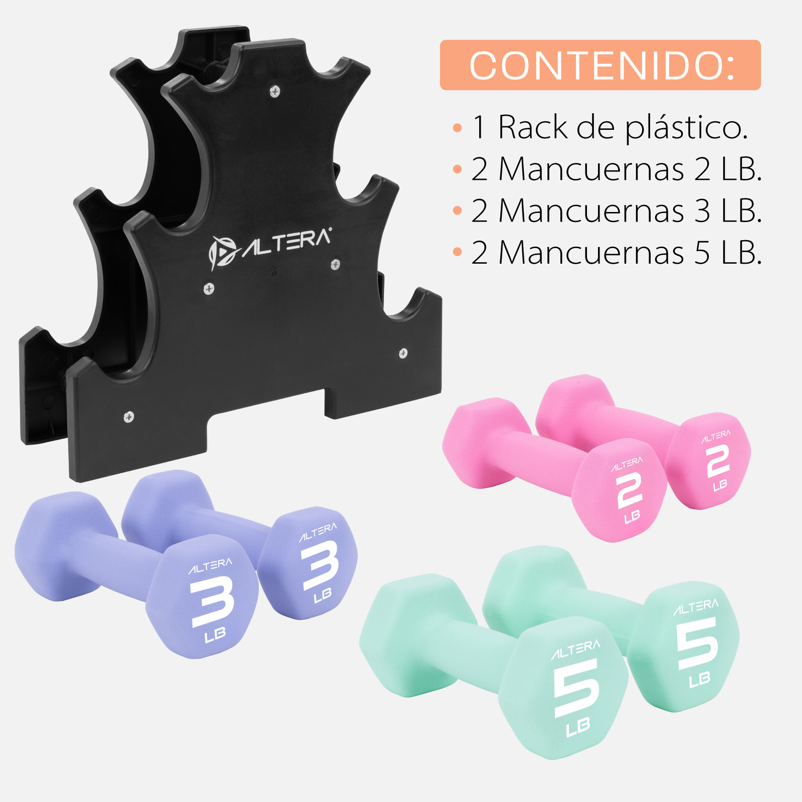 Foto 6 pulgar | Kit de Mancuernas Altera 6 Piezas Diferente Peso