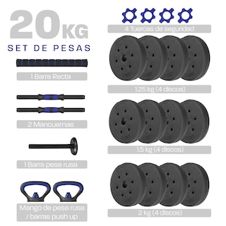 Foto 2 | Mancuerna Ajustable Altera Alt-a20 con Discos Intercambiables y Pesa Rusa 20kg - Azul
