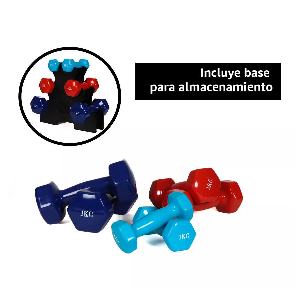 Foto 4 pulgar | Set Pesas Mancuernas 1, 2, 3 Kg Vinil Con Rack Soporte Eo Safe Imports Esi-11846 Multicolor