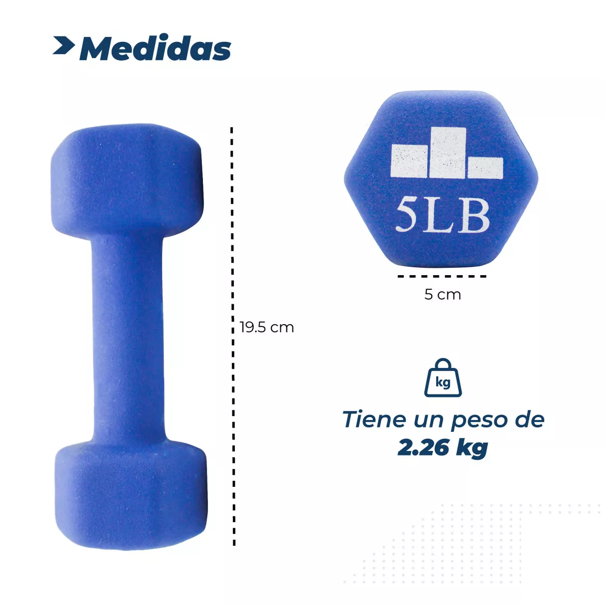 Foto 5 pulgar | Mancuernas de Neopreno Azules de 5 lb  2.26 kg