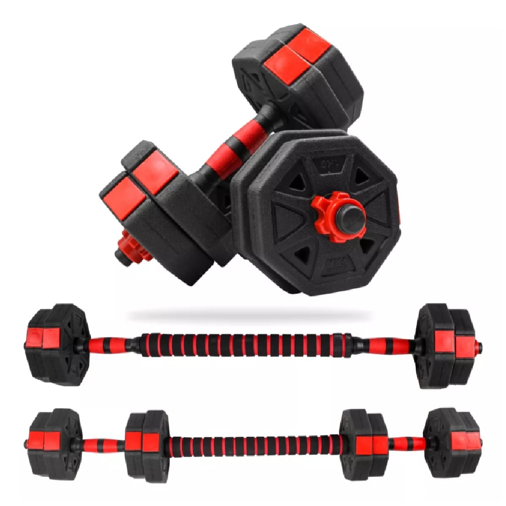 Set de Mancuernas Ajustables Yim Sports con Discos Hexagonales Rojos de 40kg $1,299