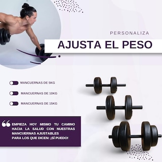 Foto 2 | Mancuerna Sady Sport de 15 kg C/U Peso Ajustable 1 Par