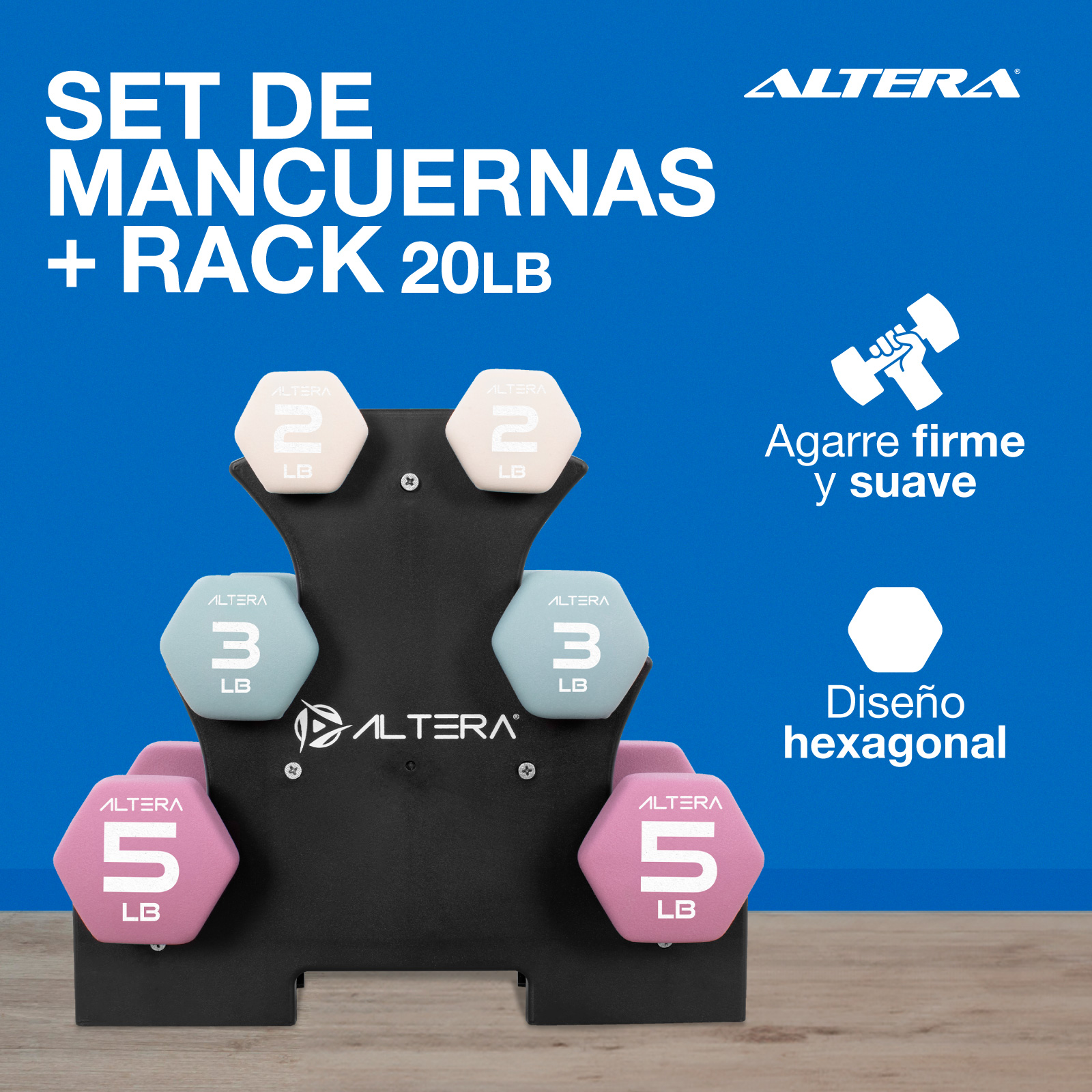 Foto 3 pulgar | Mancuernas 20 Libras Altera Set De 6 Pesas Para Ejercicio