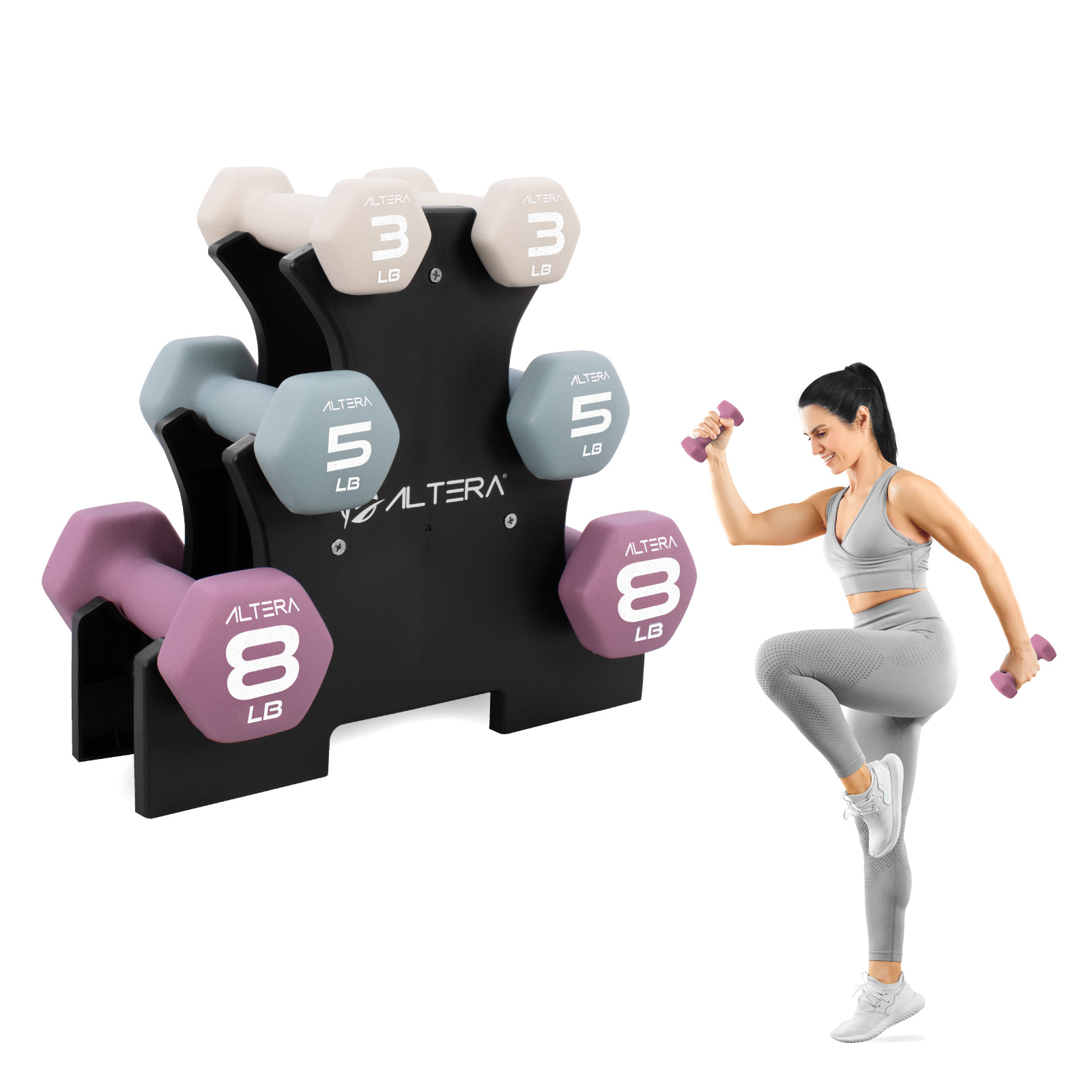 Mancuernas 32 Libras Set Altera 6 Pesas Ejercicio Soporte