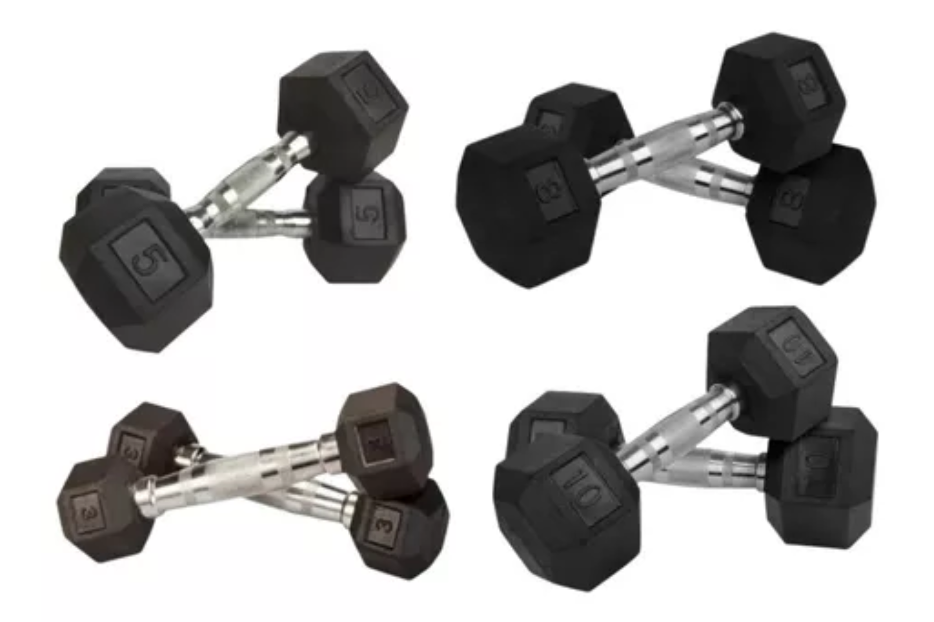 Set de 4 Pares de Mancuernas Hexagonales de 3 / 5 / 8 / 10 Libras