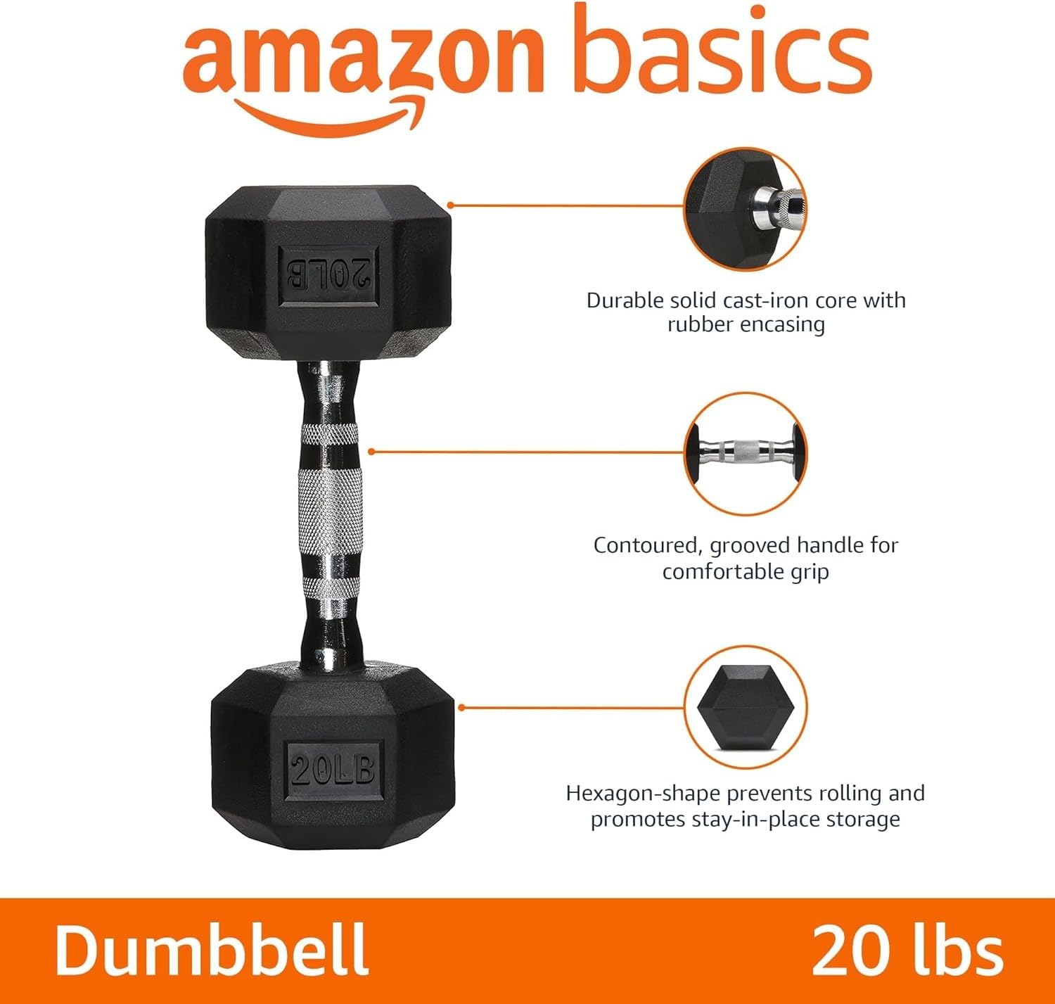 Foto 3 pulgar | Mancuerna Amazon Basics De Goma Hexagonal De 9,07 Kg, Color Negro - Venta Internacional.
