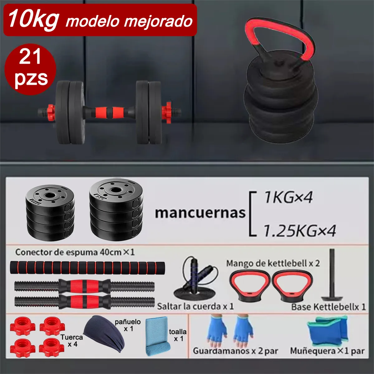 Foto 3 pulgar | Kit Ajustables 10kg Mancuernas Pesas Barra Recta Eo Safe Imports Esi-19967 Negro