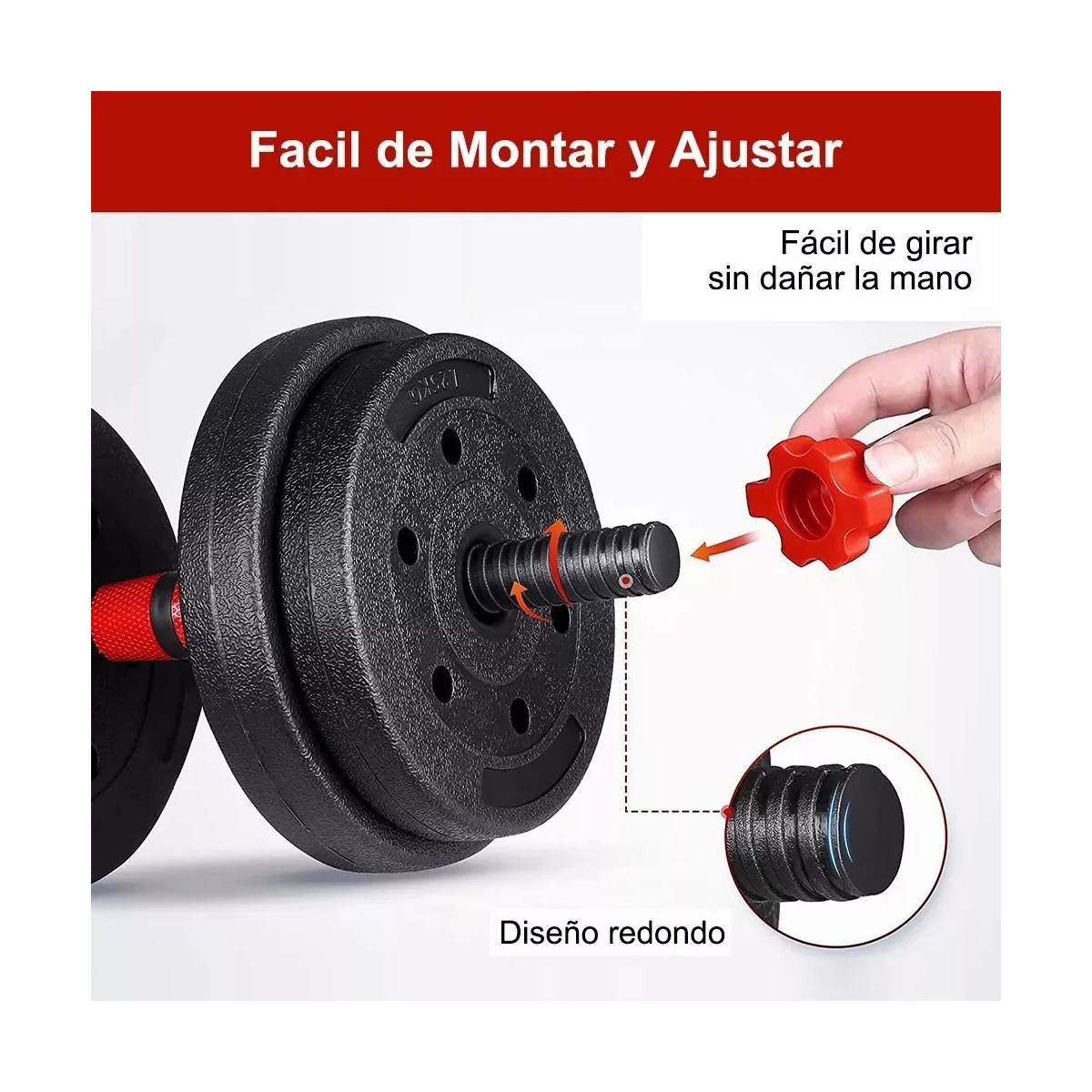 Foto 4 pulgar | Kit Ajustables 10kg Mancuernas Pesas Barra Recta Eo Safe Imports Esi-19967 Negro