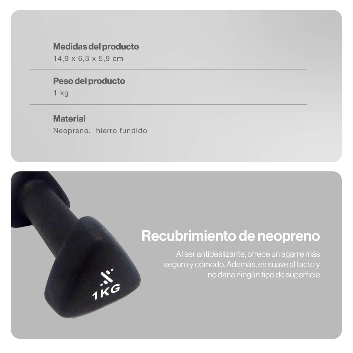 Foto 5 pulgar | Mancuerna Para Gym Bodytrainer 1 Kg De Neopreno Negra