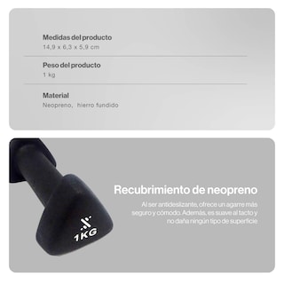 Foto 4 | Mancuerna Para Gym Bodytrainer 1 Kg De Neopreno Negra