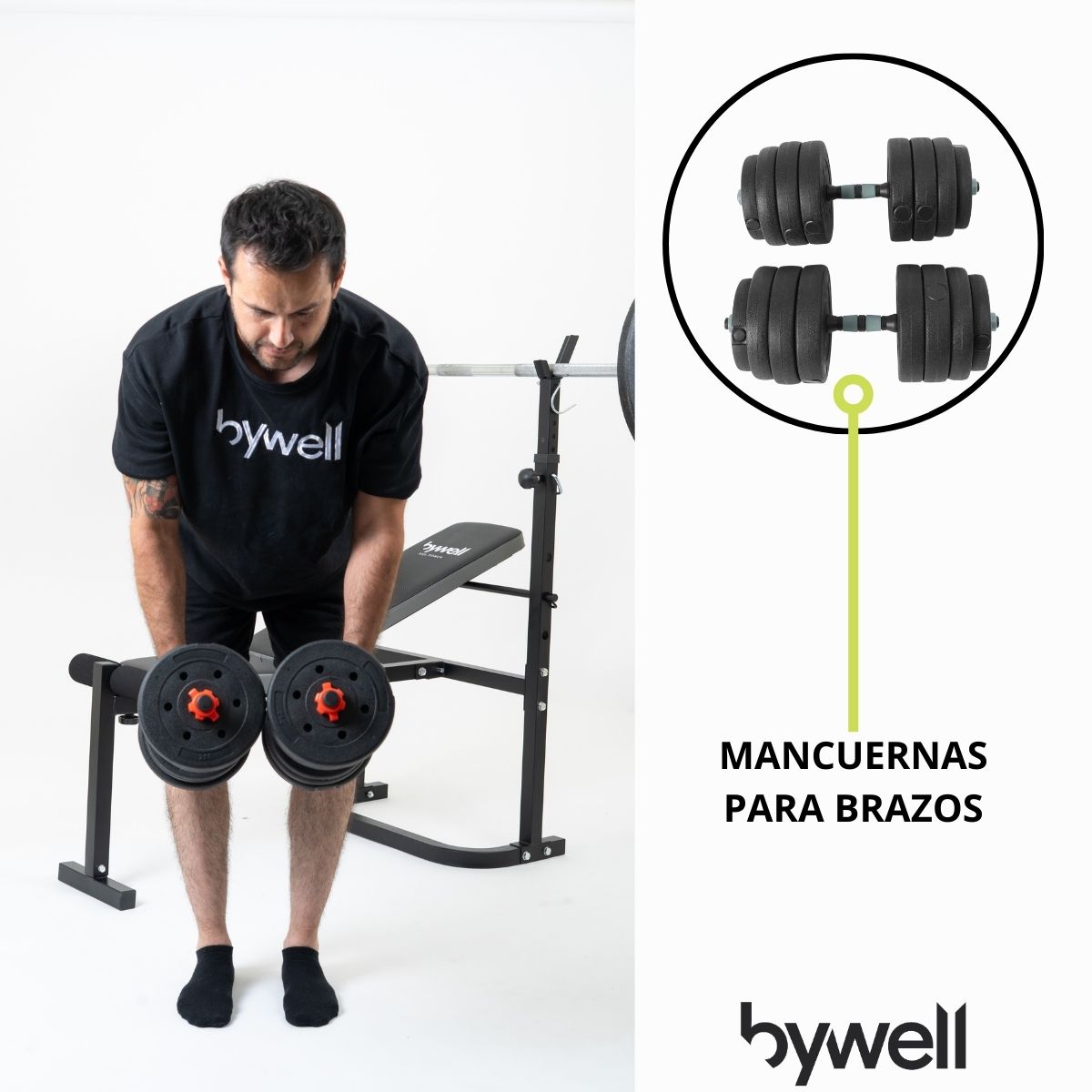 Foto 3 | Set De Mancuernas Bywell Multifuncional Y Ajustables De 40kg Negro
