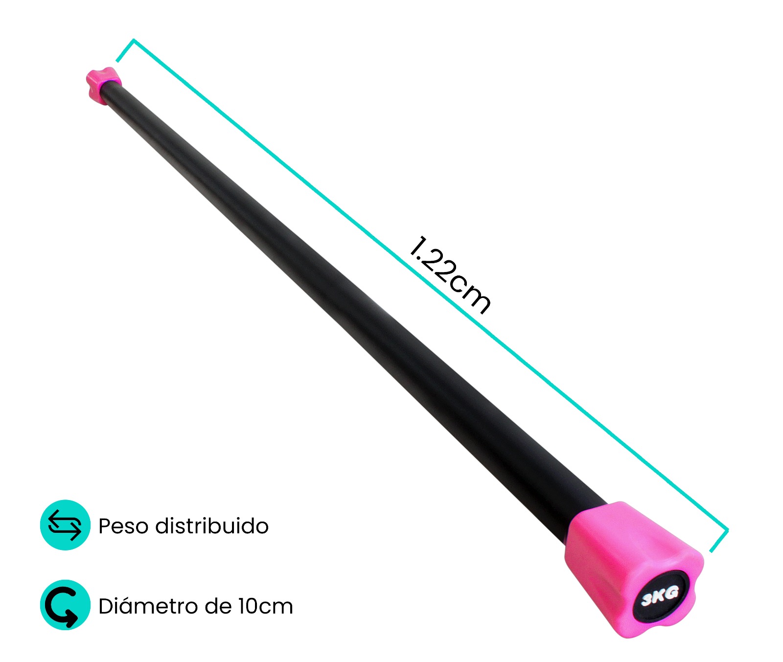 Foto 3 pulgar | Barra de Entrenamiento Mdfitness color Rosa Peso Integrado 3 Kg Barra Ponderada Weighted Bar