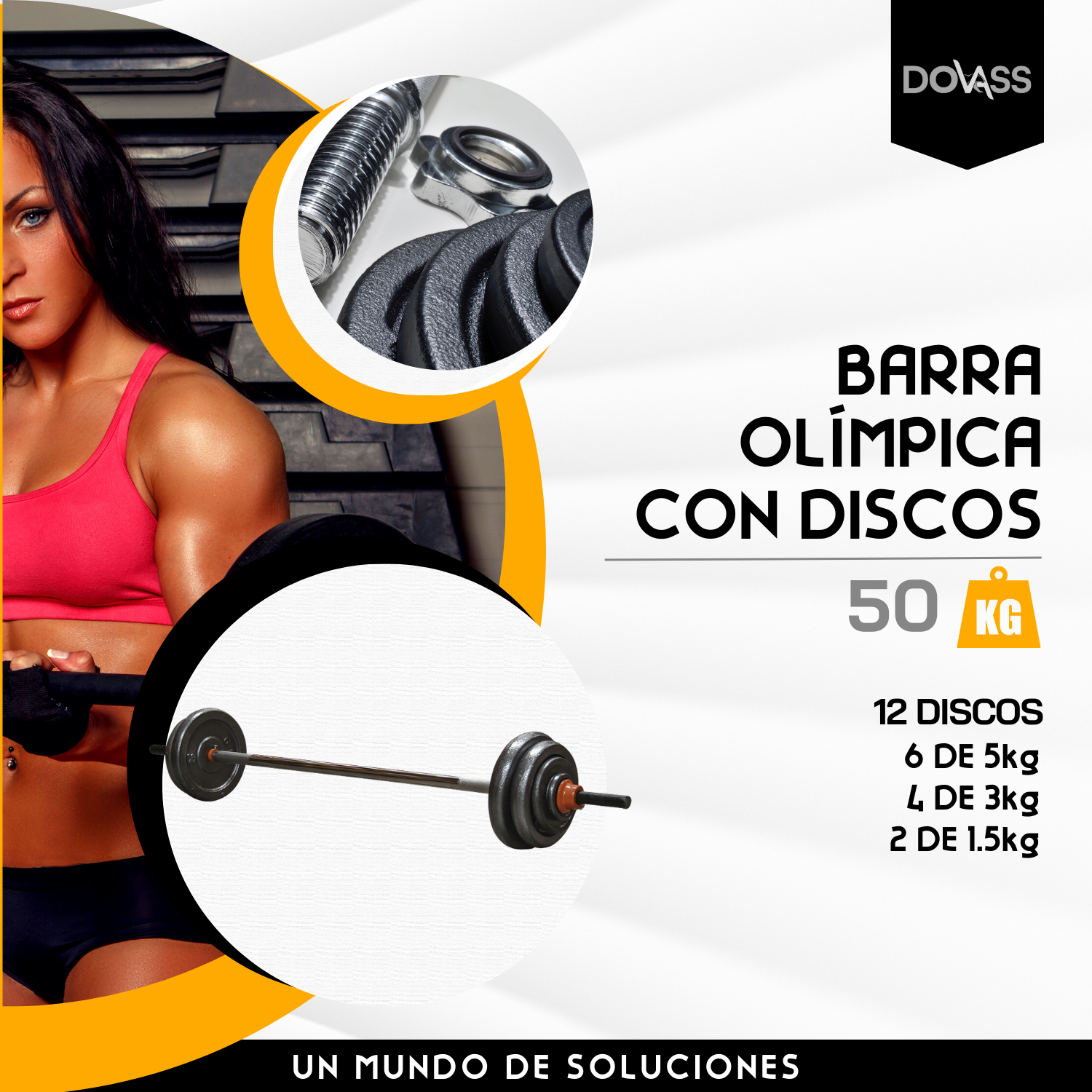 Foto 5 pulgar | Barra Olímpica Con Discos Hasta De 50kg Se Enfoca Más En Aplicar Fuerza A Sus Brazos Glúteos Espalda Piernas Y