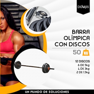 Foto 4 | Barra Olímpica Con Discos Hasta De 50kg Se Enfoca Más En Aplicar Fuerza A Sus Brazos Glúteos Espalda Piernas Y