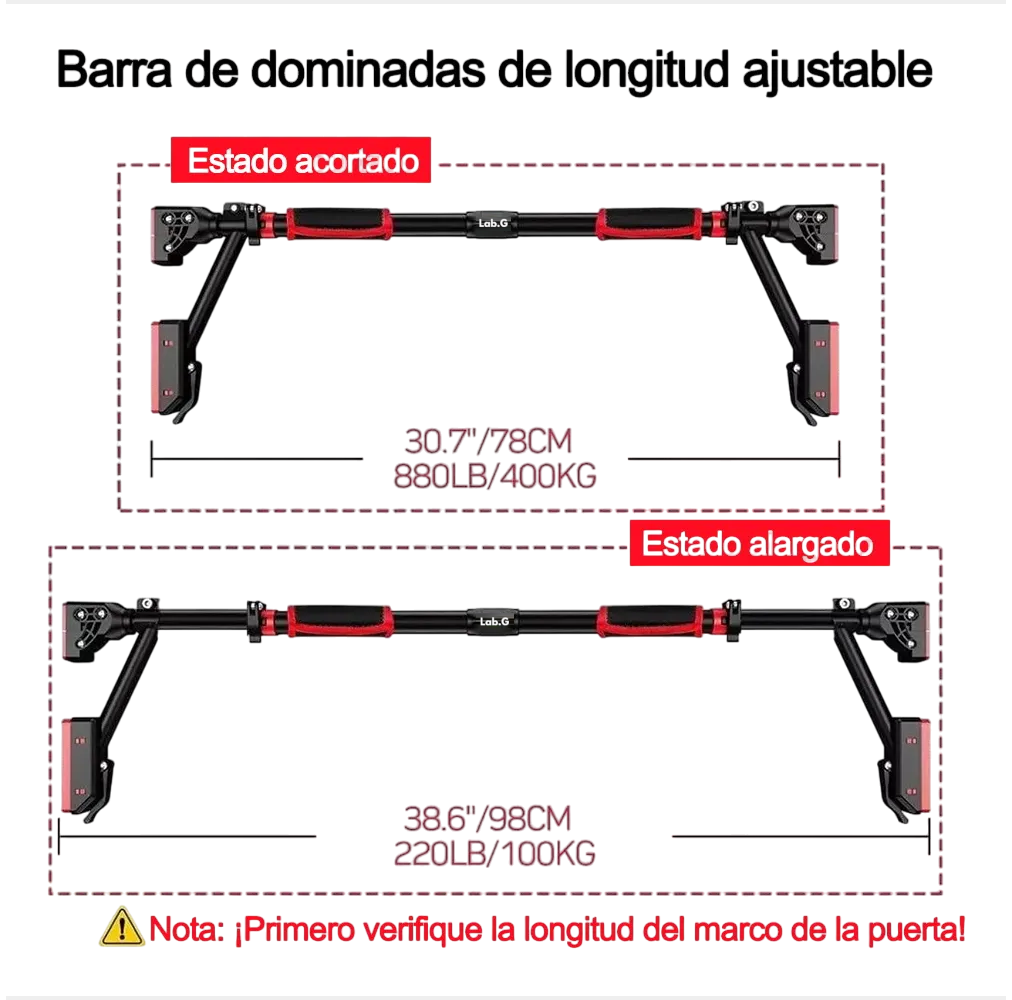 Foto 2 | Barra Dominada Lab.g De Puerta Pared Ajustable Abdominal Gym Casa Negro Rojo