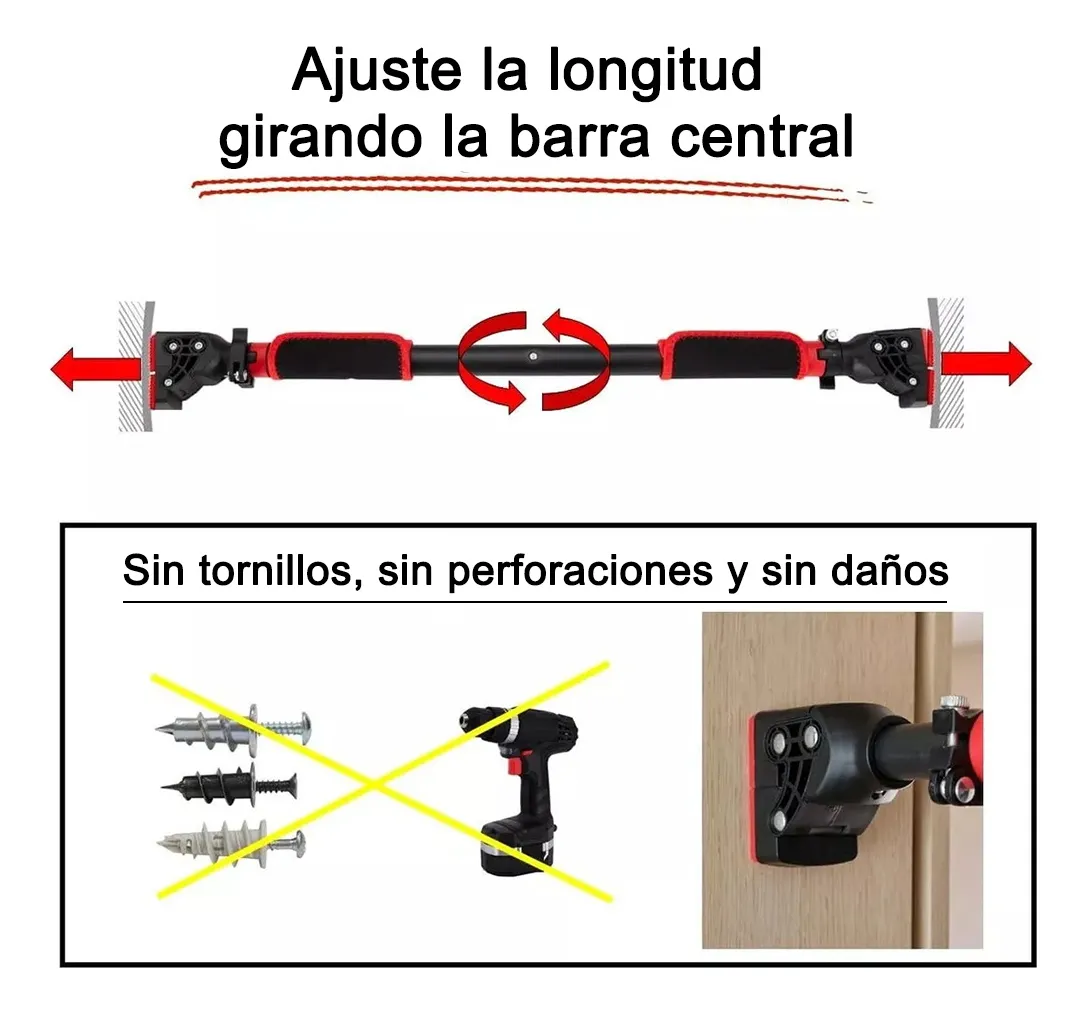 Foto 4 pulgar | Barra Dominada Lab.g De Puerta Pared Ajustable Abdominal Gym Casa Negro Rojo