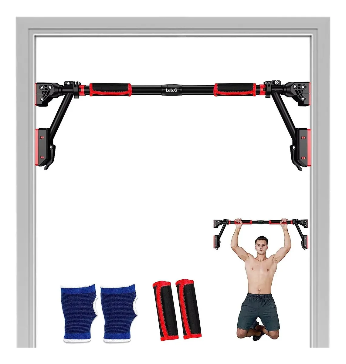 Foto 4 | Barra Dominada Lab.g De Puerta Pared Ajustable Abdominal Gym Casa Negro Rojo