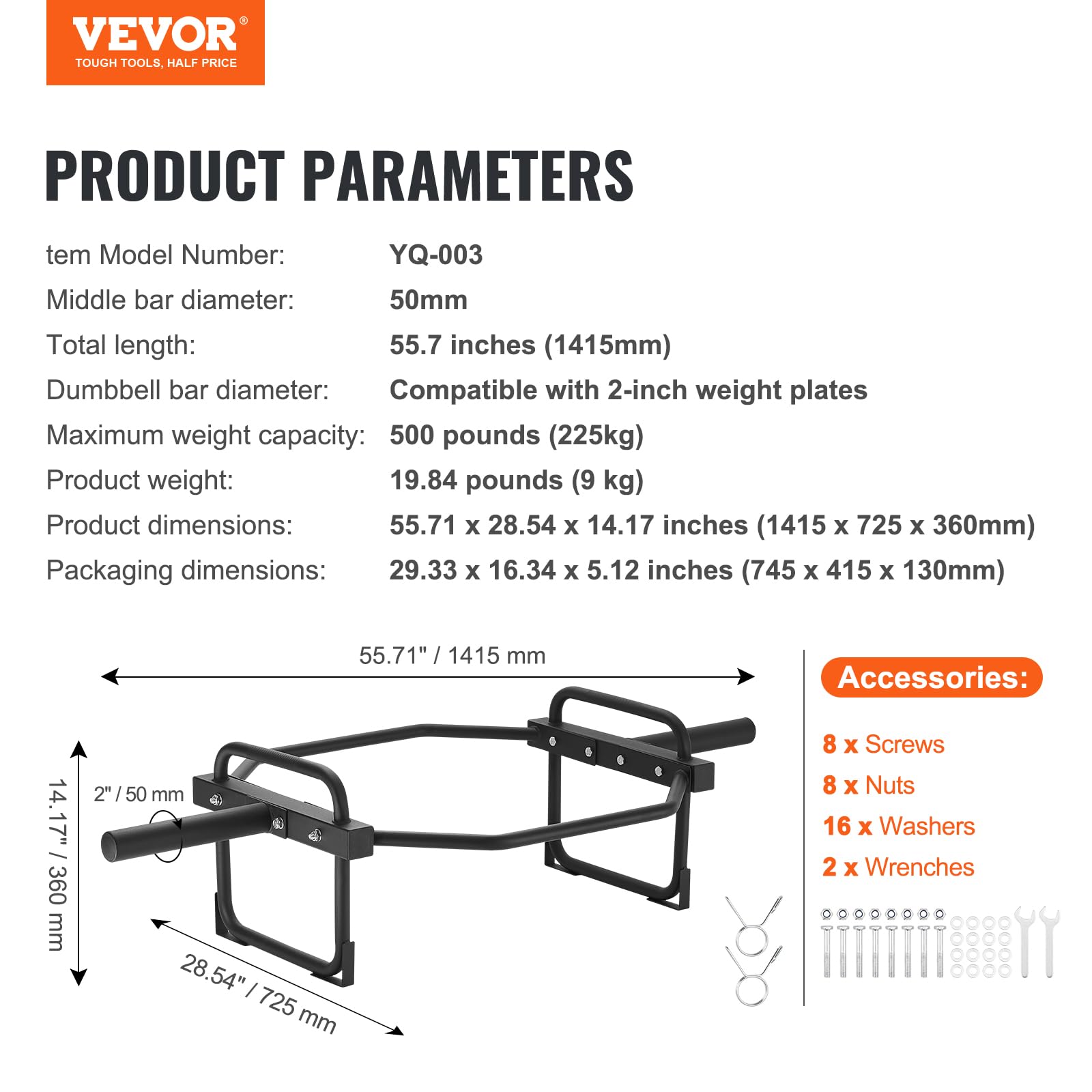 Foto 8 pulgar | Barra Hexagonal Trap Bar Vevor, 500 Kg, Para Sentadillas, Peso Muerto, 55,7 Cm - Venta Internacional.