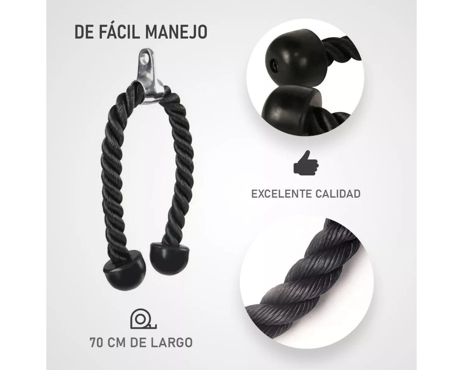 Foto 9 pulgar | Cuerda Cap Barbell color Negro para Tríceps Polea Extensión para Pesas de Gym