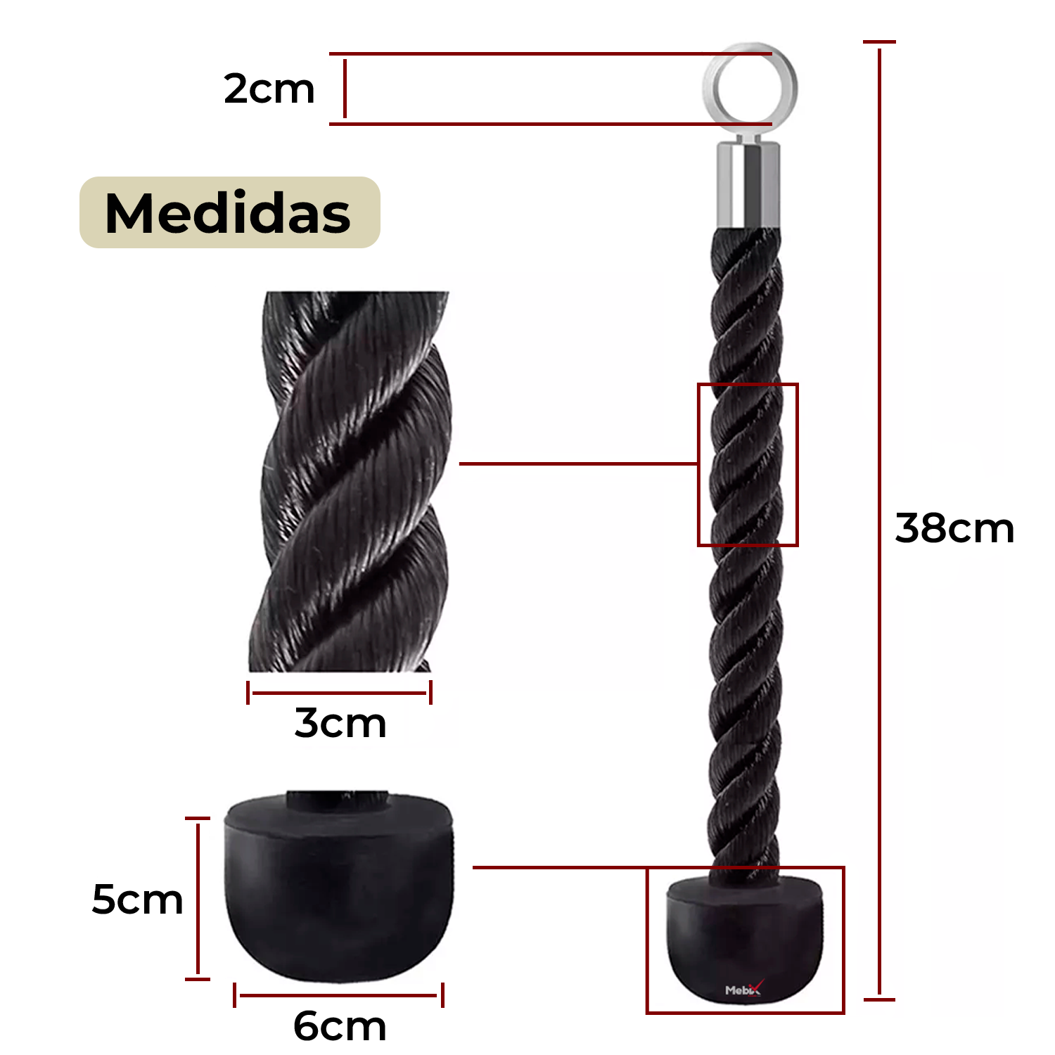Foto 6 pulgar | Cuerda para Tríceps Sencilla Polea de Un Solo Mango Negra