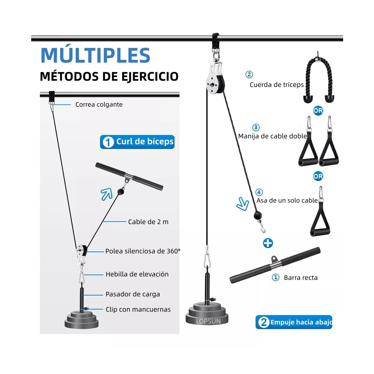 Foto 3 pulgar | Set Equipo Fitness Eo Safe Imports Esi-7535 Multicolor Gimnasio Polea Cable Brazo Biceps Triceps  16 PZAS