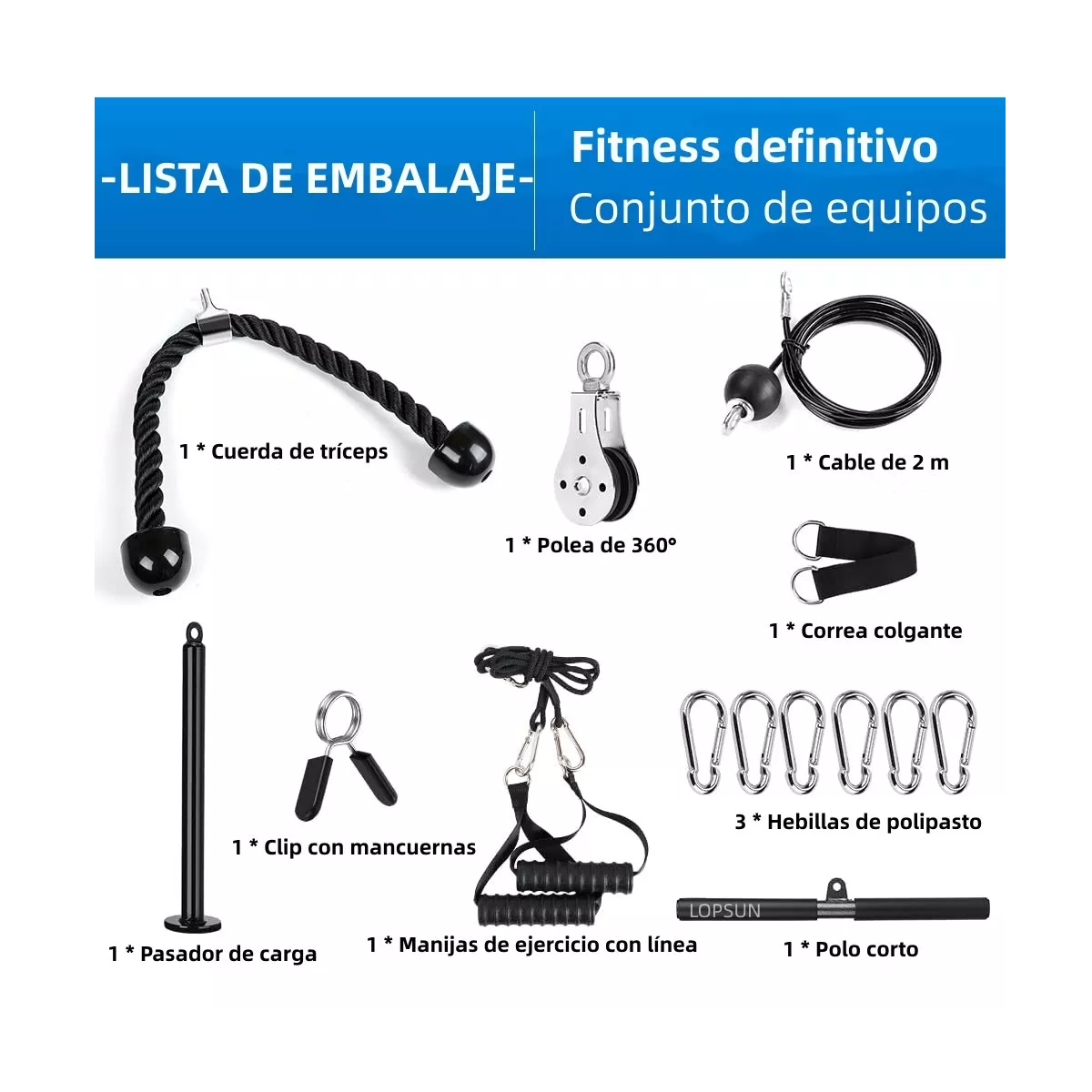 Foto 4 pulgar | Set Equipo Fitness Eo Safe Imports Esi-7535 Multicolor Gimnasio Polea Cable Brazo Biceps Triceps  16 PZAS