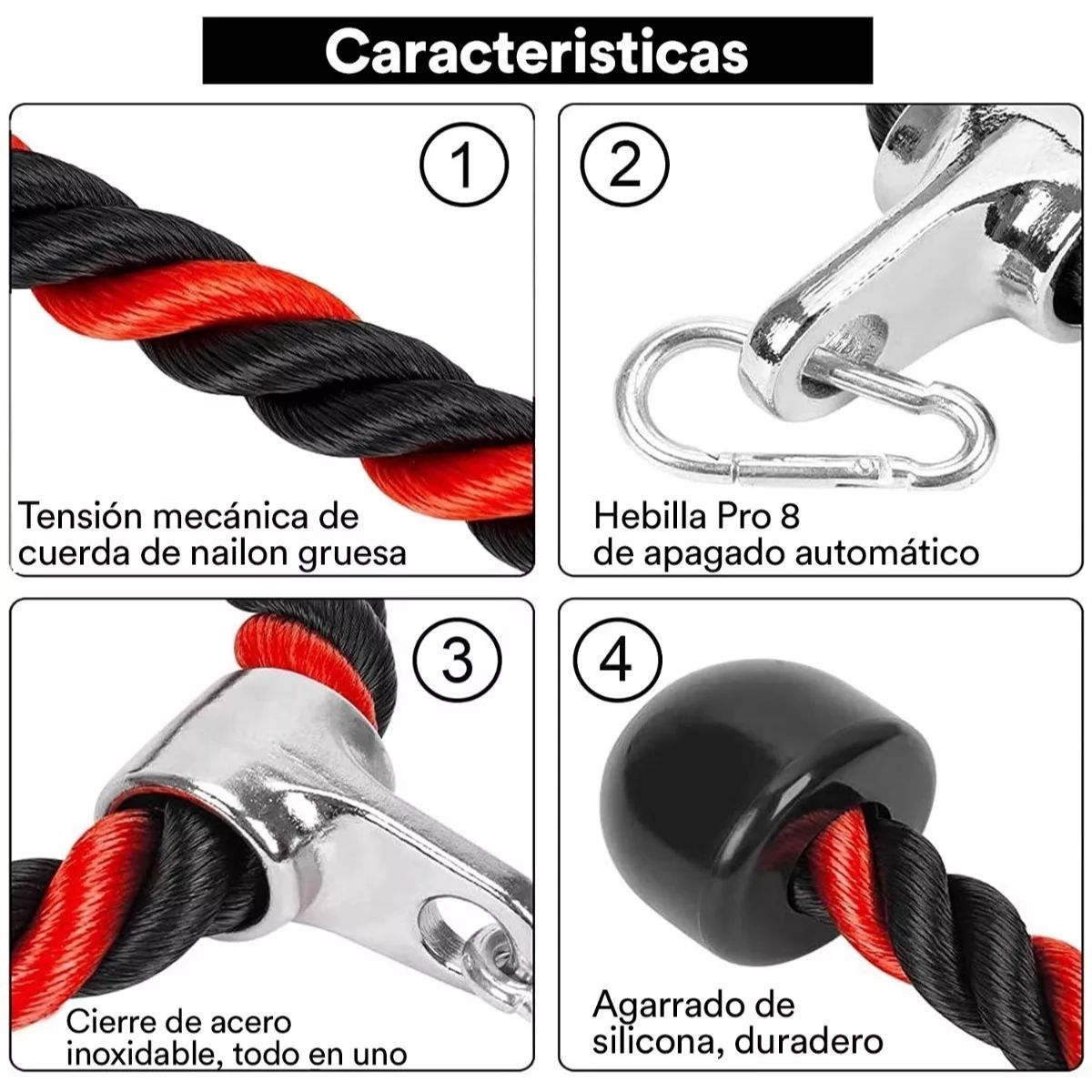 Foto 4 pulgar | Cuerda Para Tríceps Doble Extensión De Entrenamiento Con Pesas