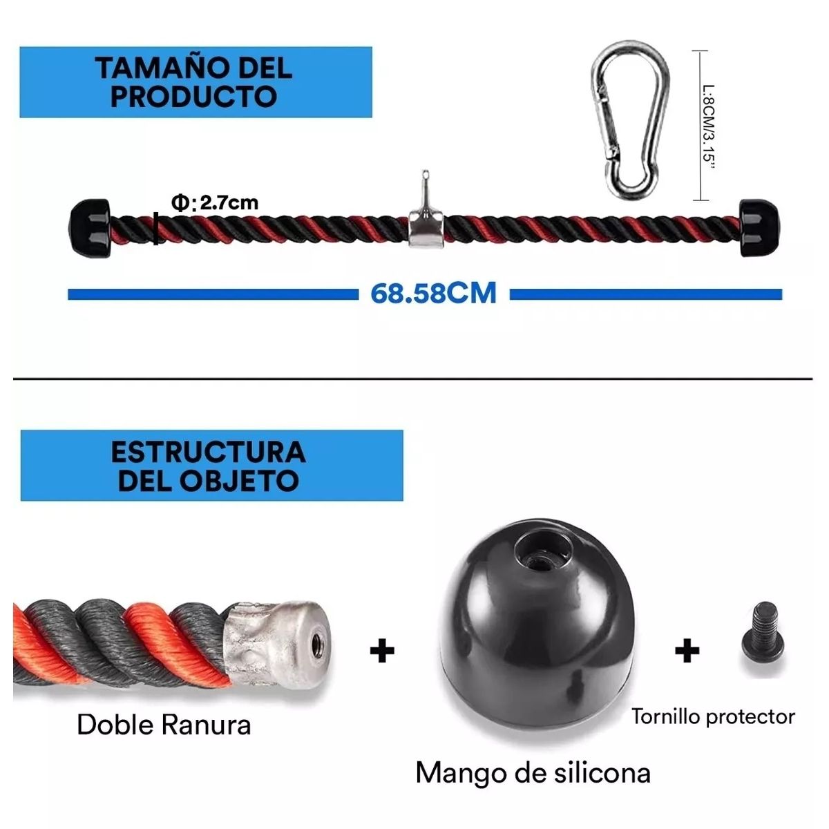 Foto 5 pulgar | Cuerda Para Tríceps Doble Extensión De Entrenamiento Con Pesas