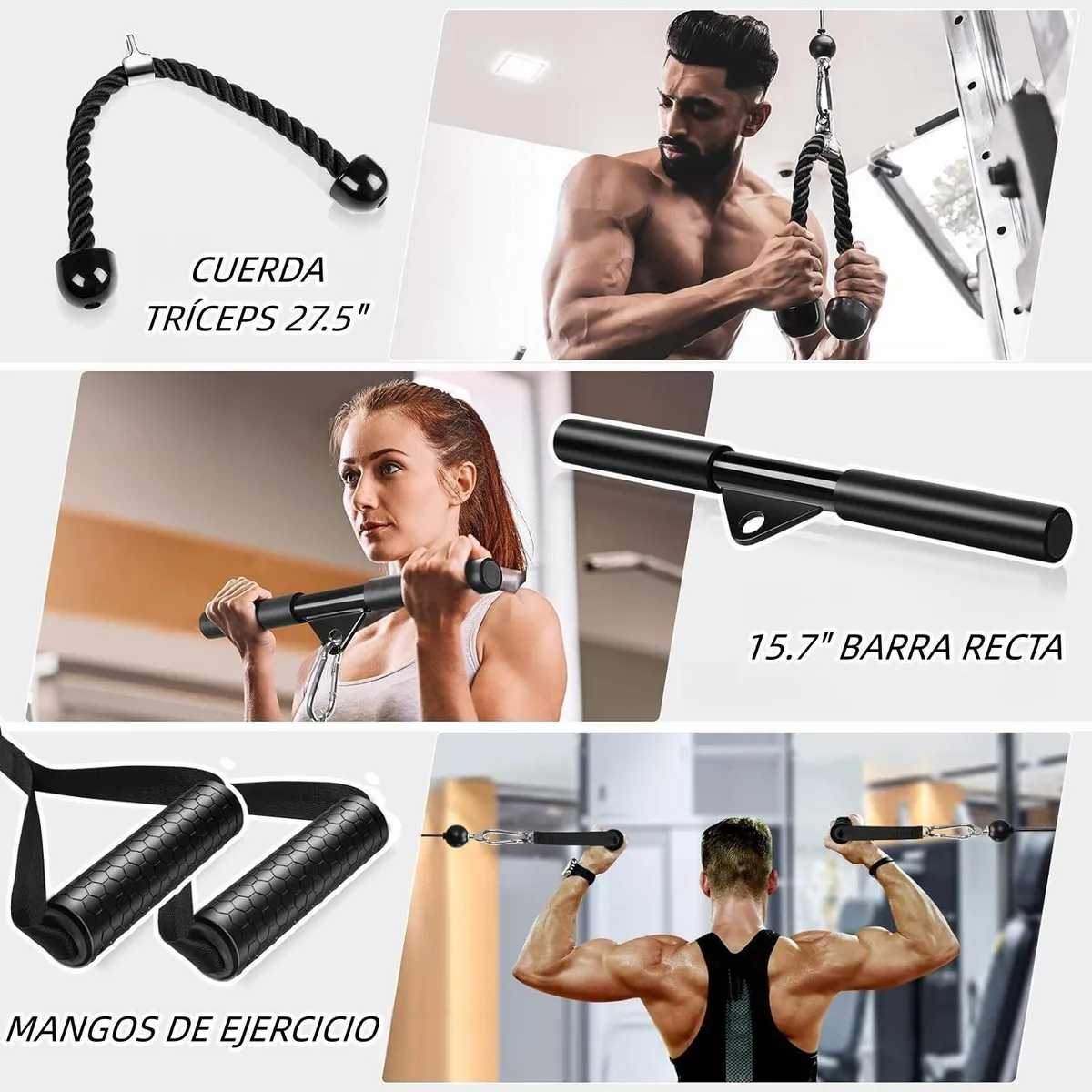 Foto 4 pulgar | Set De Entrenamiento Gimnasio Polea Cable Brazo Lab.g Negro