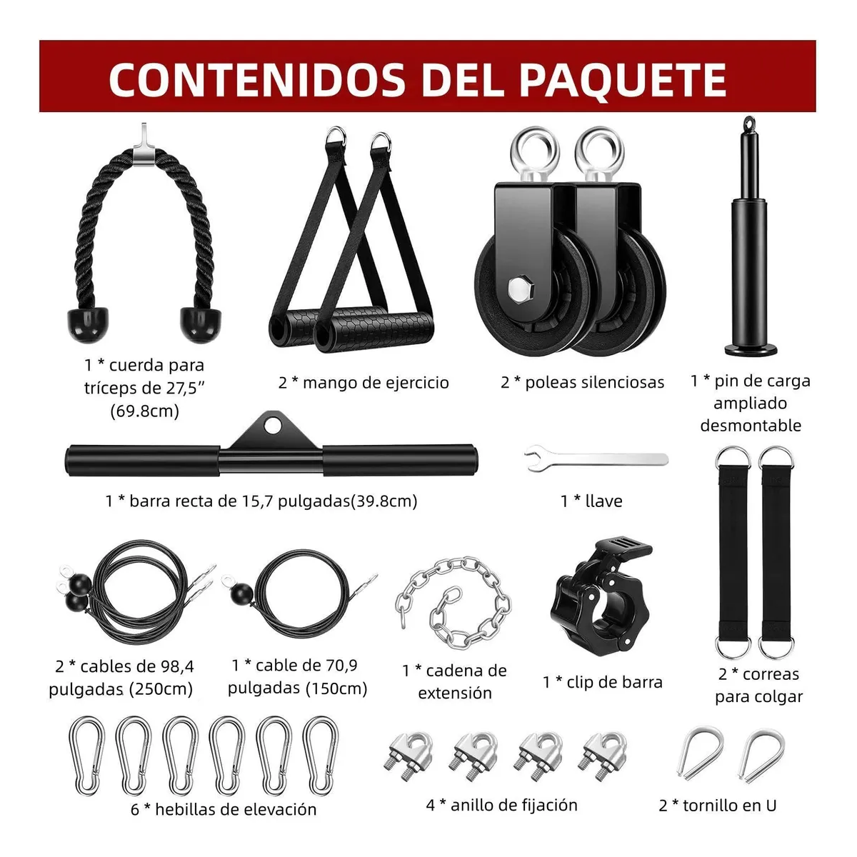 Foto 5 | Set De Entrenamiento Gimnasio Polea Cable Brazo Lab.g Negro