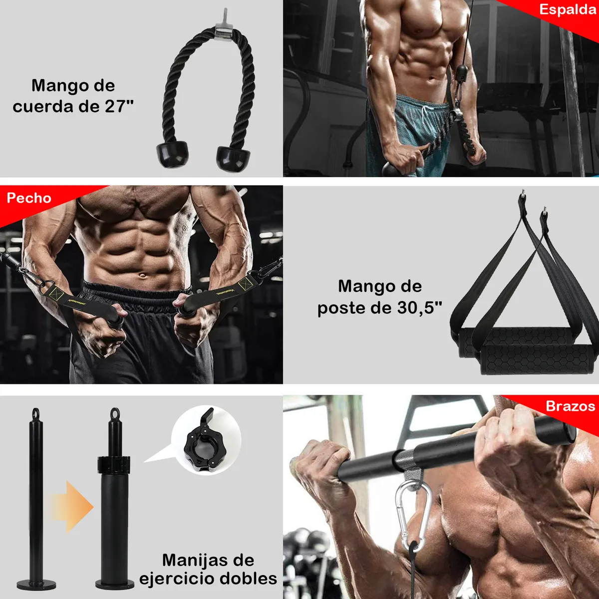 Foto 3 pulgar | Agarres Para Gym Con Polea Para Brazo Biceps Triceps Fitness Eo Safe Imports Esi-19942 Negro