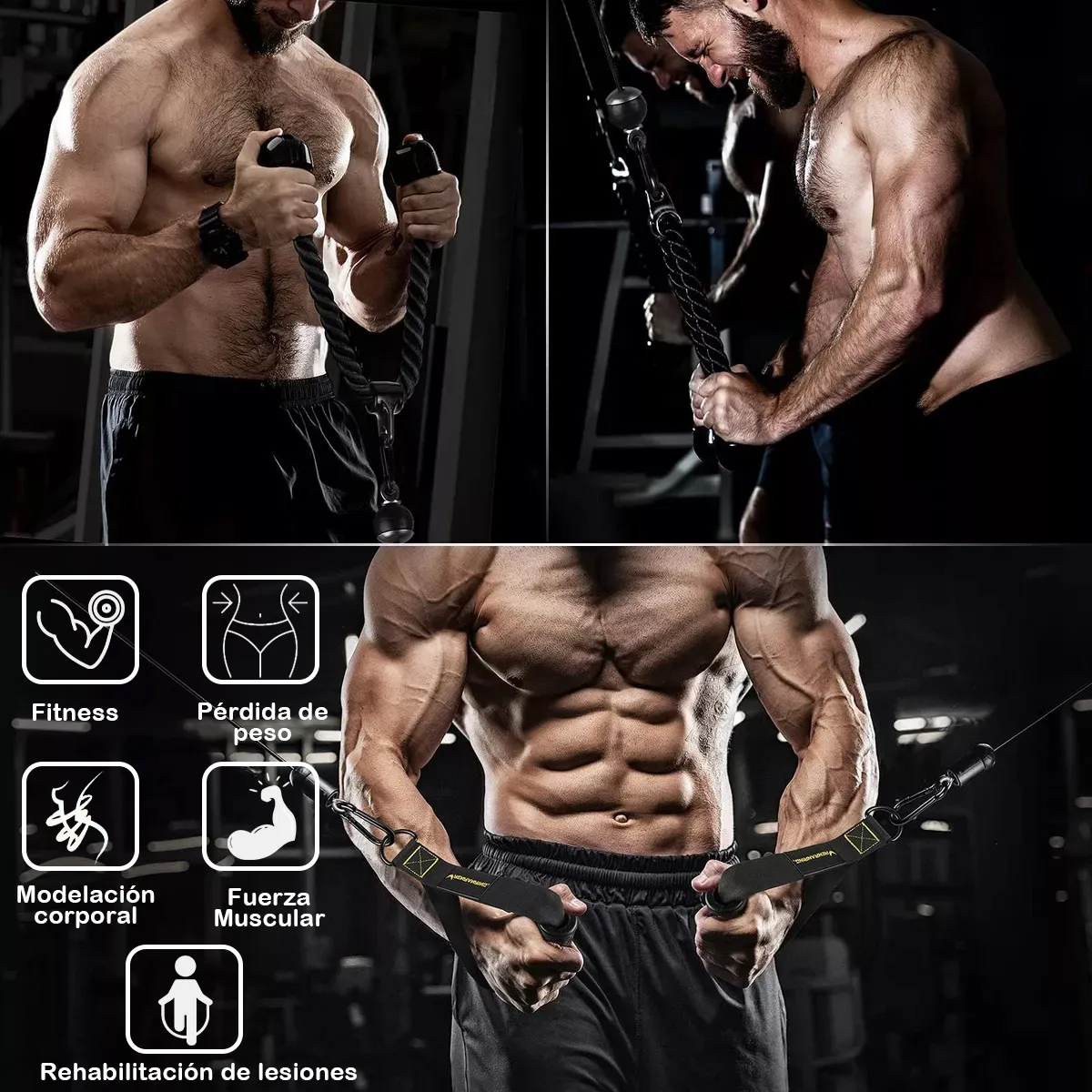 Foto 4 pulgar | Agarres Para Gym Con Polea Para Brazo Biceps Triceps Fitness Eo Safe Imports Esi-19942 Negro