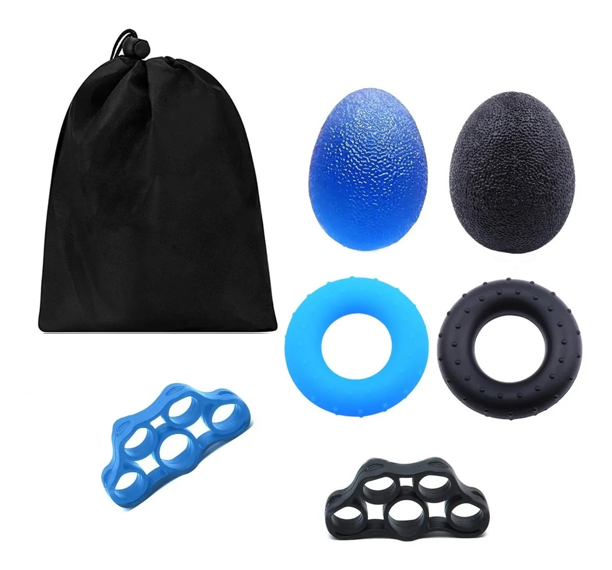 Ejercitador de Mano y Dedos Malubero color Negro Kit Pelota Antiestrés 6 Piezas