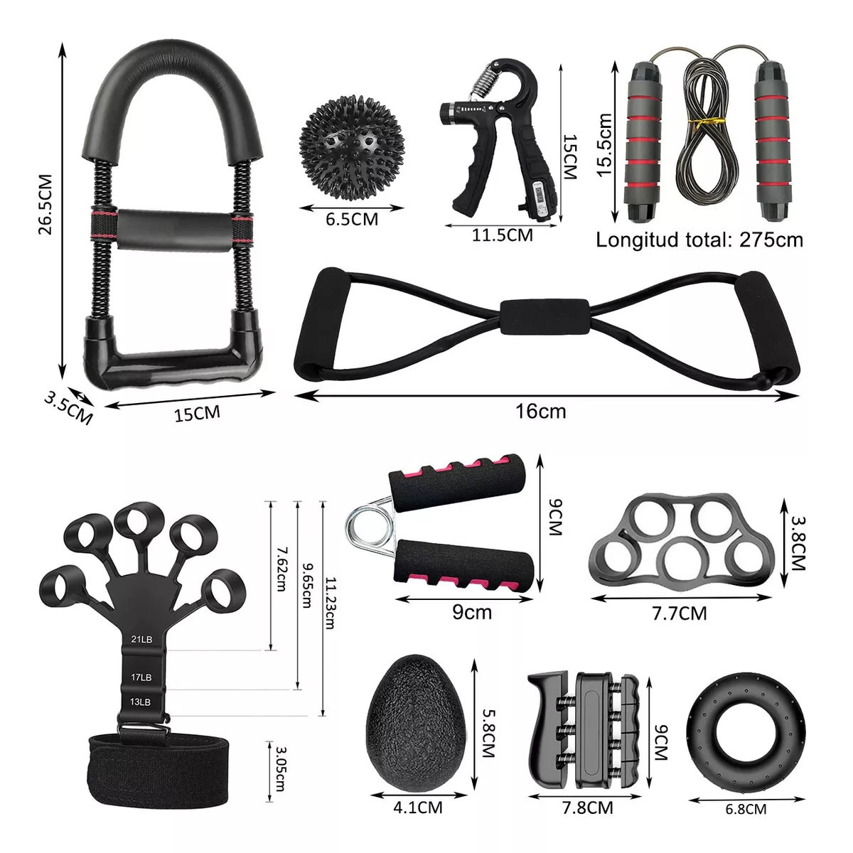 Foto 3 pulgar | Ejercitador De Dedo Kit Mano Fortalecedor De Agarre 12pcs Eo Safe Imports Esi-16515 Negro