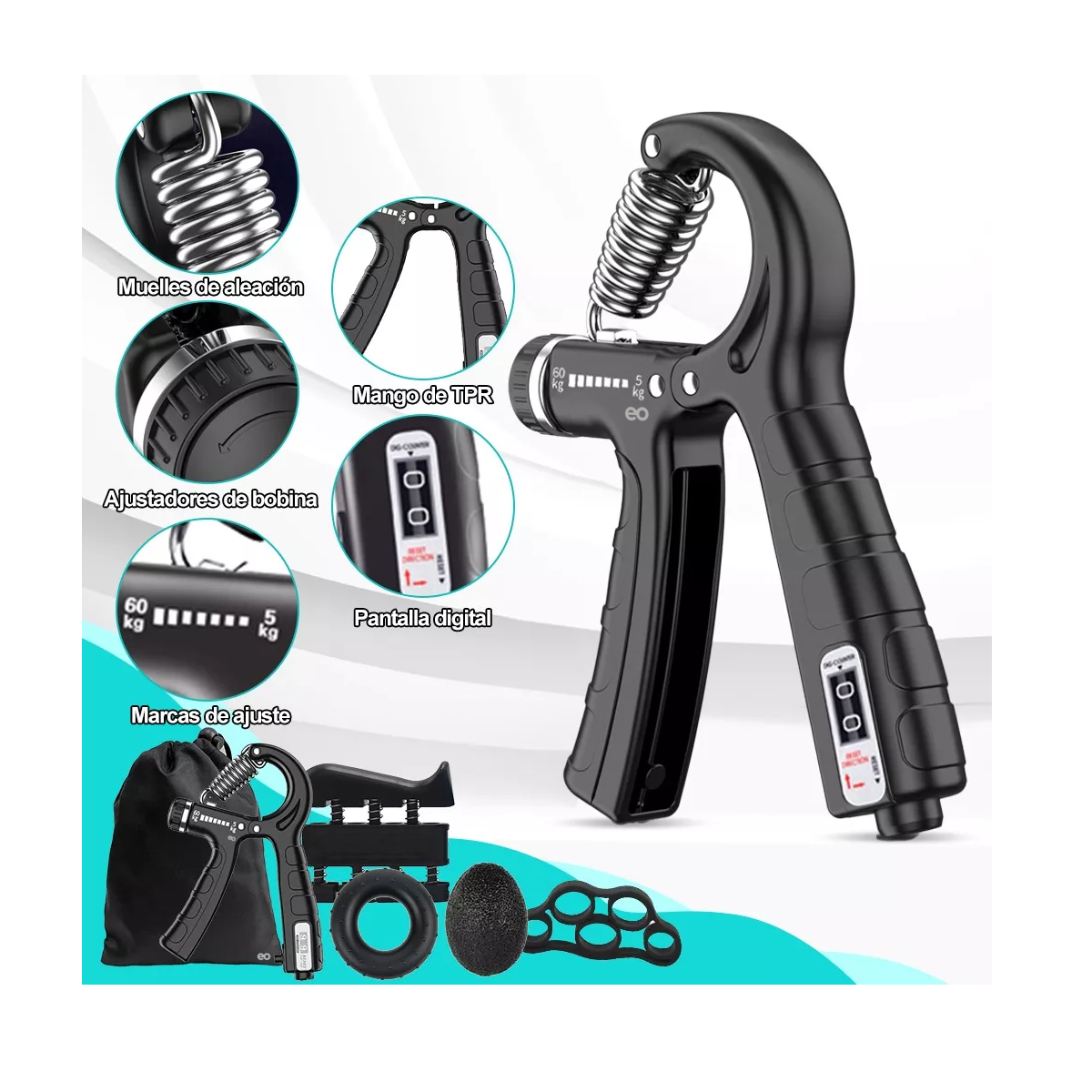 Foto 3 pulgar | Entrenamiento De Agarre Mano Elastica Fortalecedor Dedo 9pcs Eo Safe Imports Esi-12597-1 Negro
