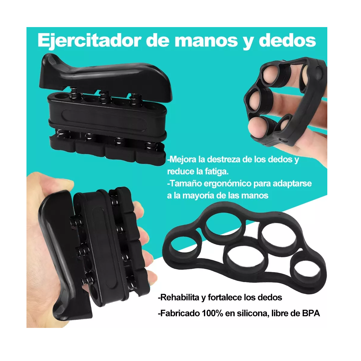 Foto 4 pulgar | Entrenamiento De Agarre Mano Elastica Fortalecedor Dedo 9pcs Eo Safe Imports Esi-12597-1 Negro