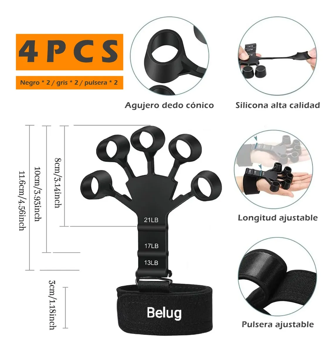 Foto 3 pulgar | 2kits Ejercitador De Dedos Fortalecedor De Mano Grips Negro Y Gris