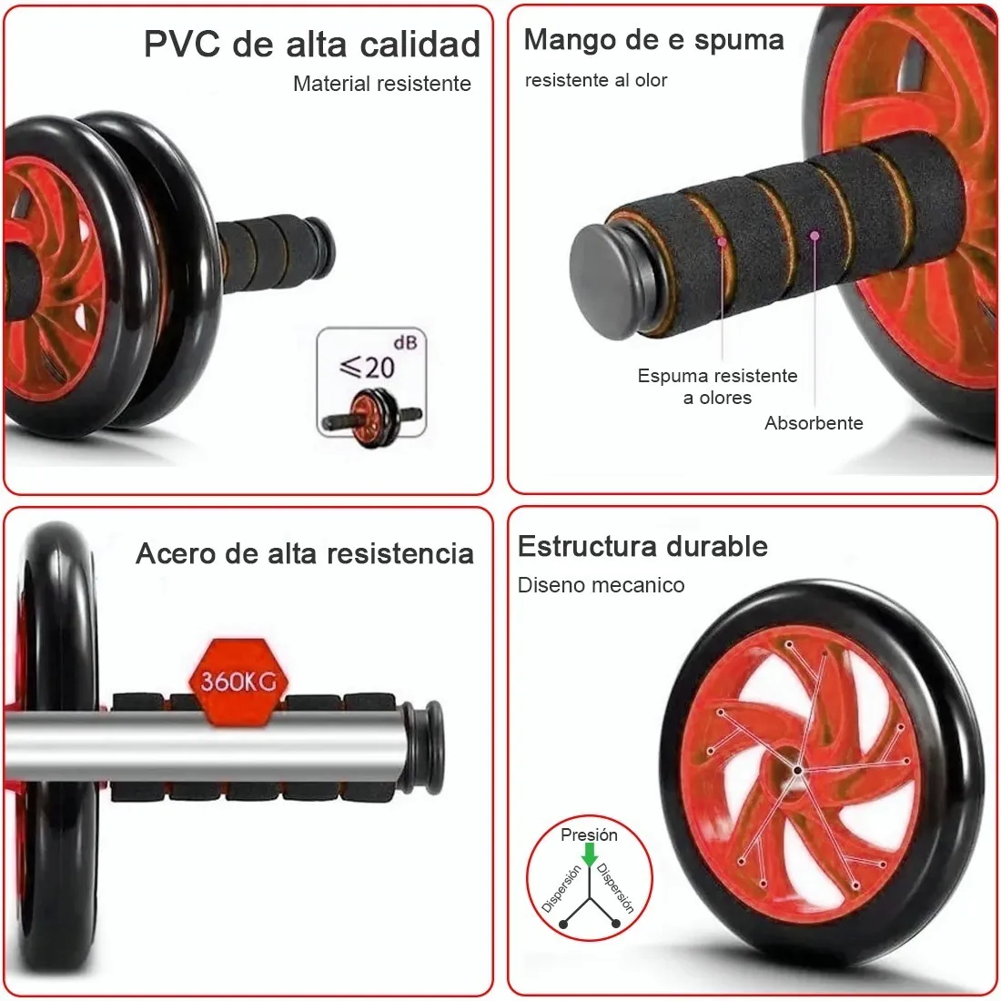 Foto 4 pulgar | Kit Rodillo Abdominal, Barras Push-up, Cuerda y Ejercitador Mano color Rojo con Negro