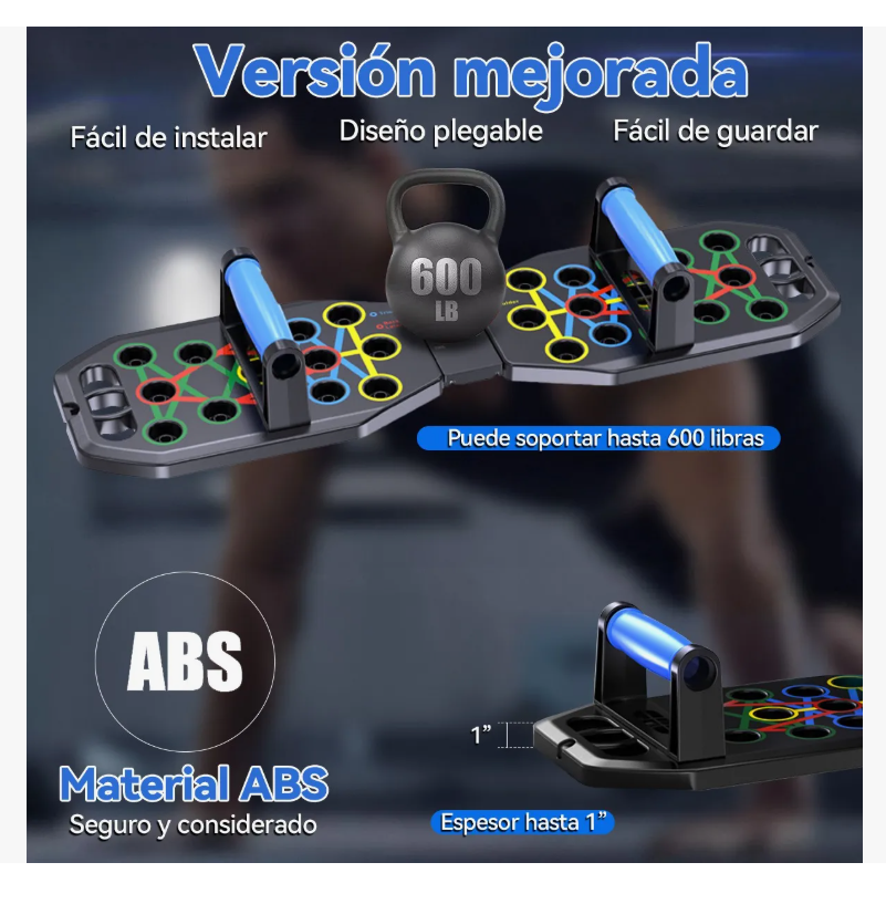Foto 5 pulgar | Kit Soportes Lagartijas Tabla Push Up Board Barras Fitness