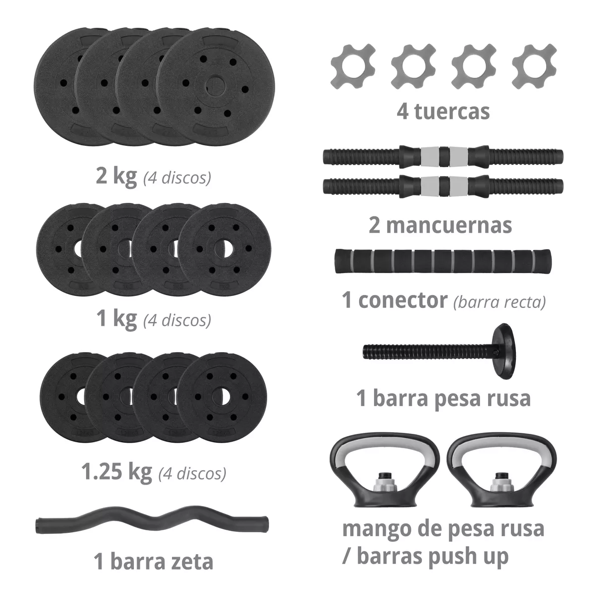 Foto 2 | Set Mancuernas Altera Barra Ajustable 20kg 23pzs Eo Safe Imports Esi-13952 Negro